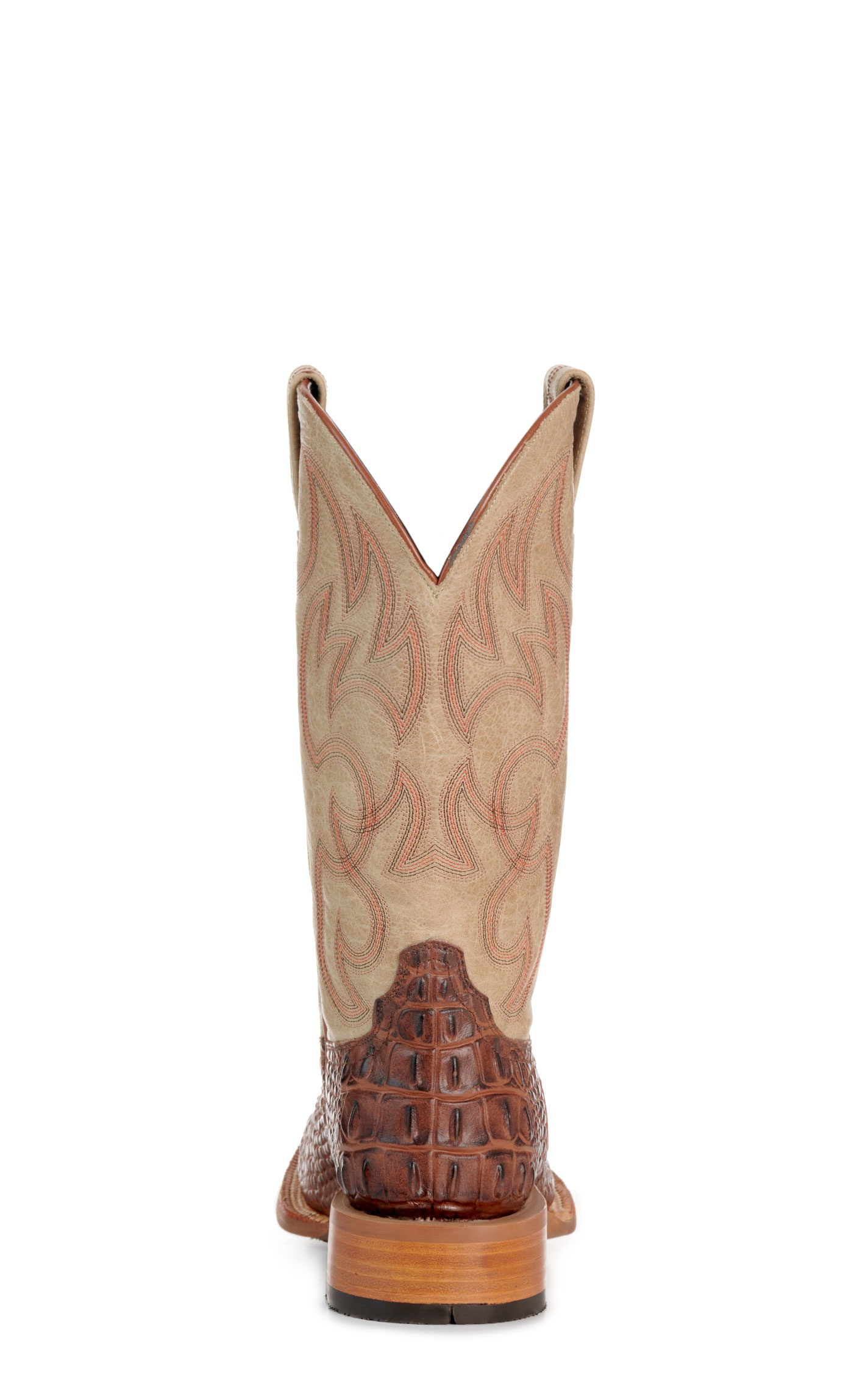 Cavender's Men's Intrepid Antique Cognac Hornback Alligator Print and Bone Wide Square Toe Cowboy Boots - Image 1