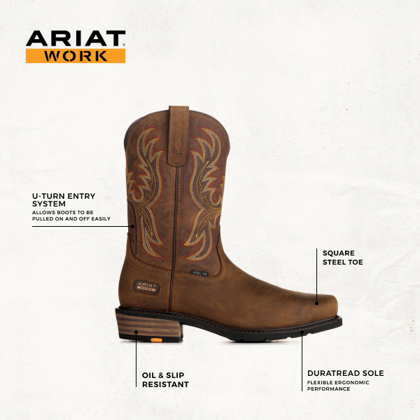 Ariat Men's Ironside Rye Brown & Tan Wide Square Steel Toe Work Boots - Image 1