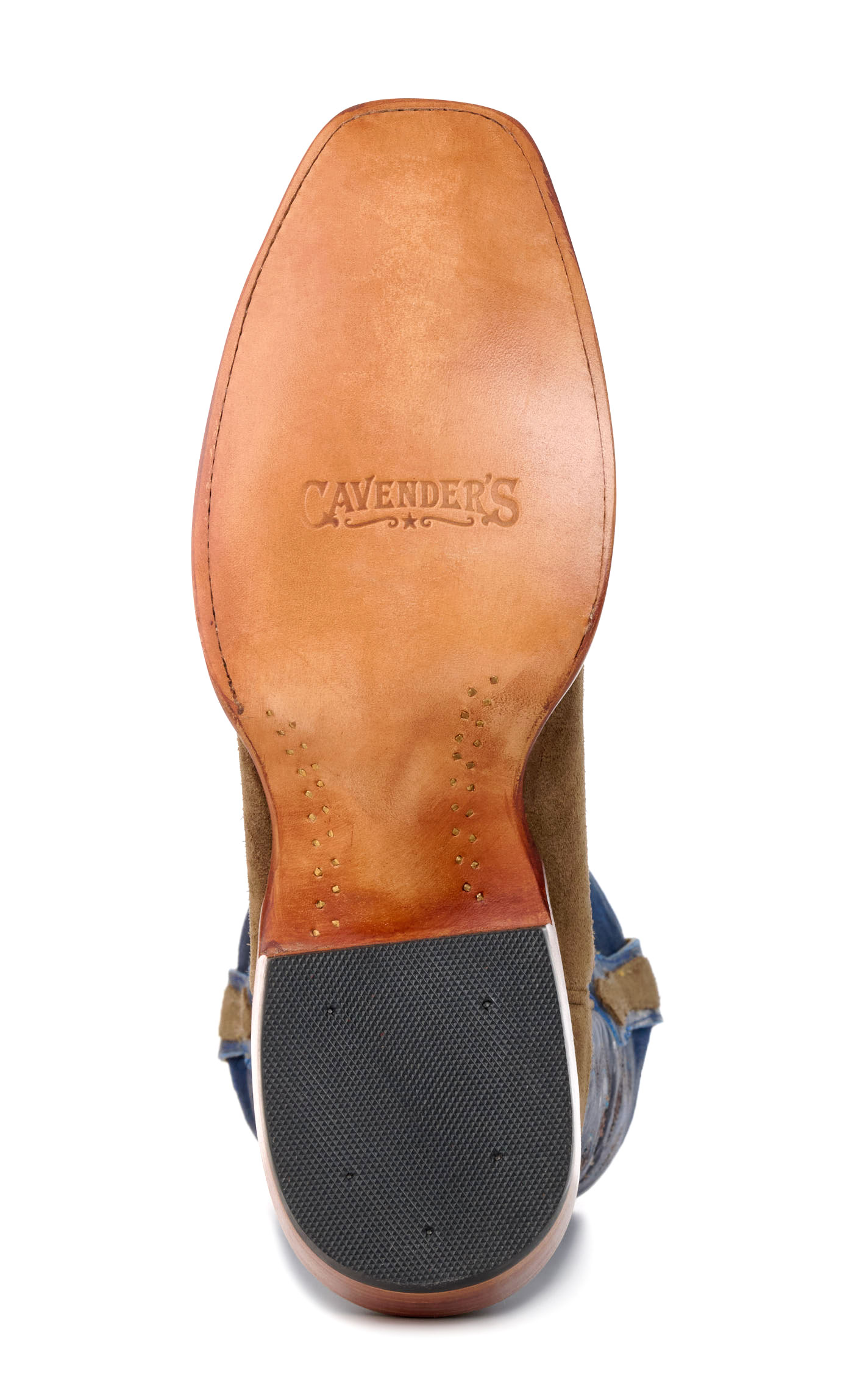 Cavender's Men's Shiitake Brown Roughout and Blue Punchy Square Toe Cowboy Boots - Image 1