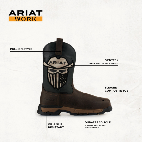 Ariat Men's Rebar Flex Dark Brown & Storm Incognito Skull VentTEK Wide Square Composite Toe Work Boot - Image 1