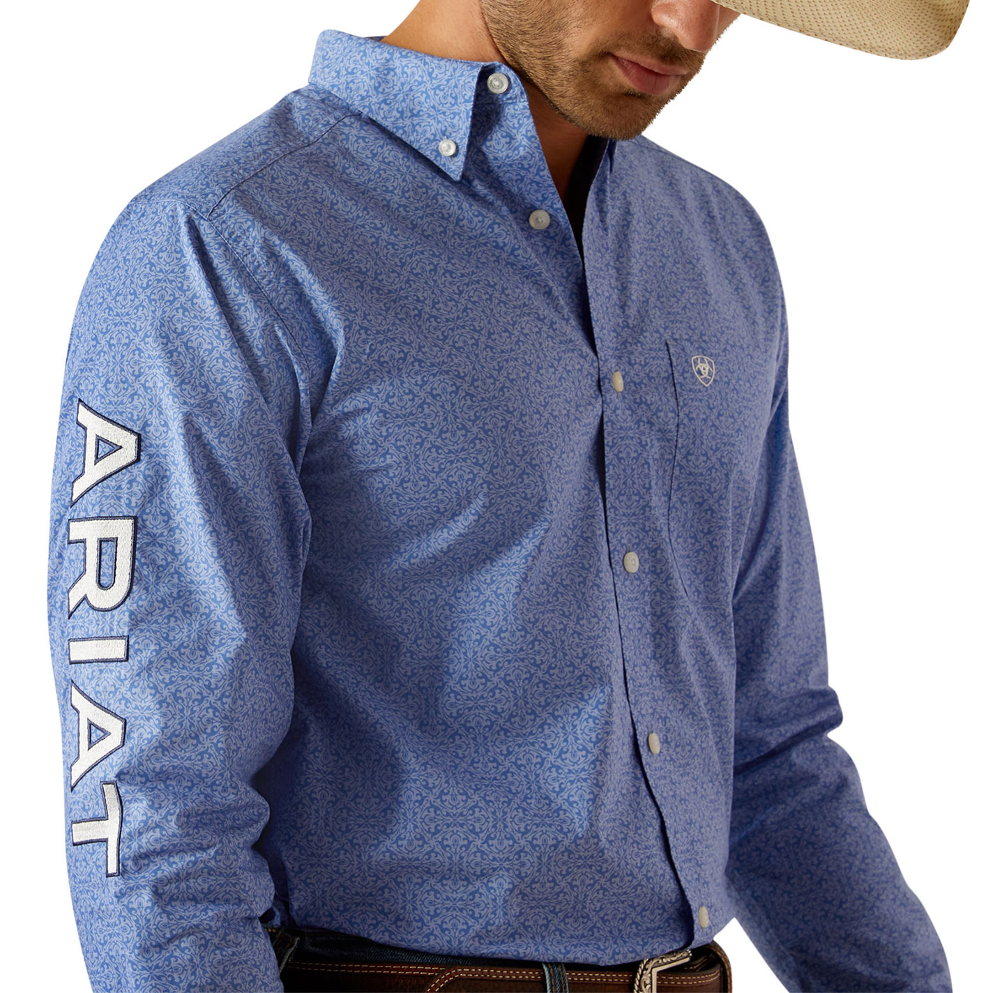 Ariat Men's Team Potter Cornflower Geo Logo Embroidery Western Shirt - Image 1