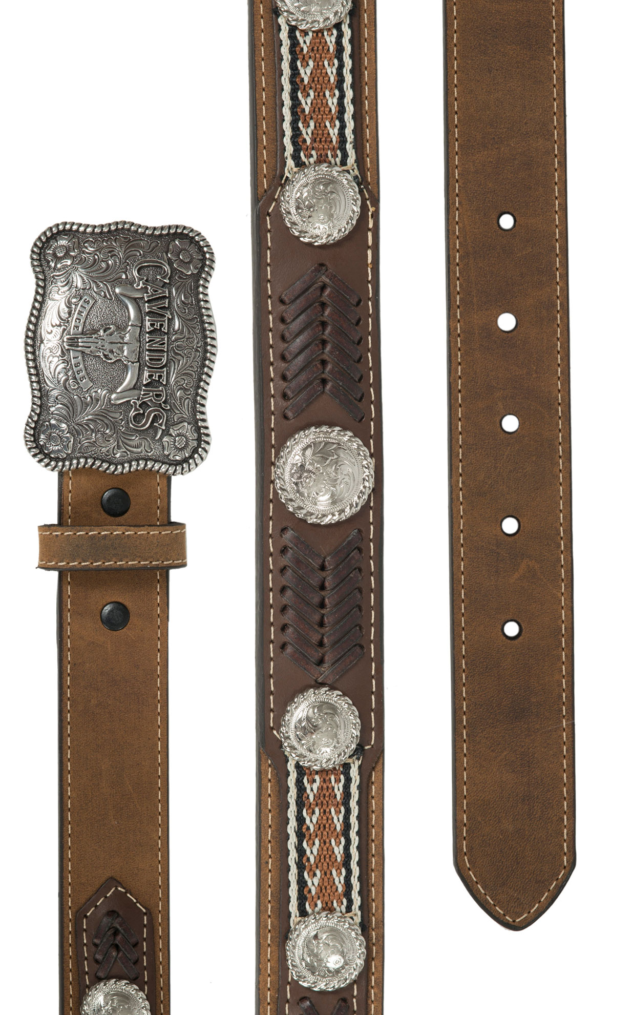 Cavender's Brown Ribbon Overlay Lacing Western Belt - Image 1