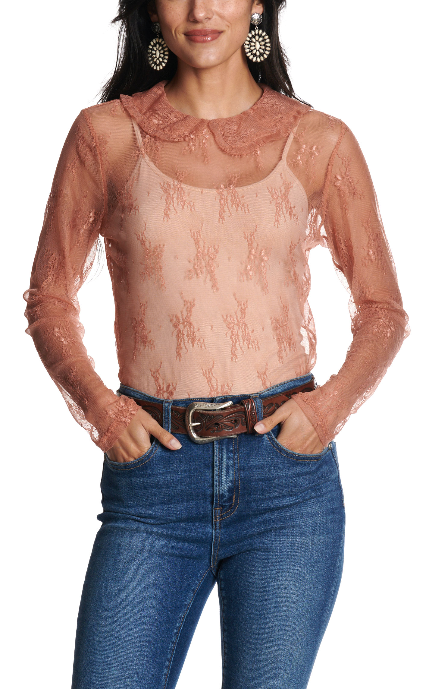 Merigold Kiss Women's Light Rust Lace Blouse - Image 1
