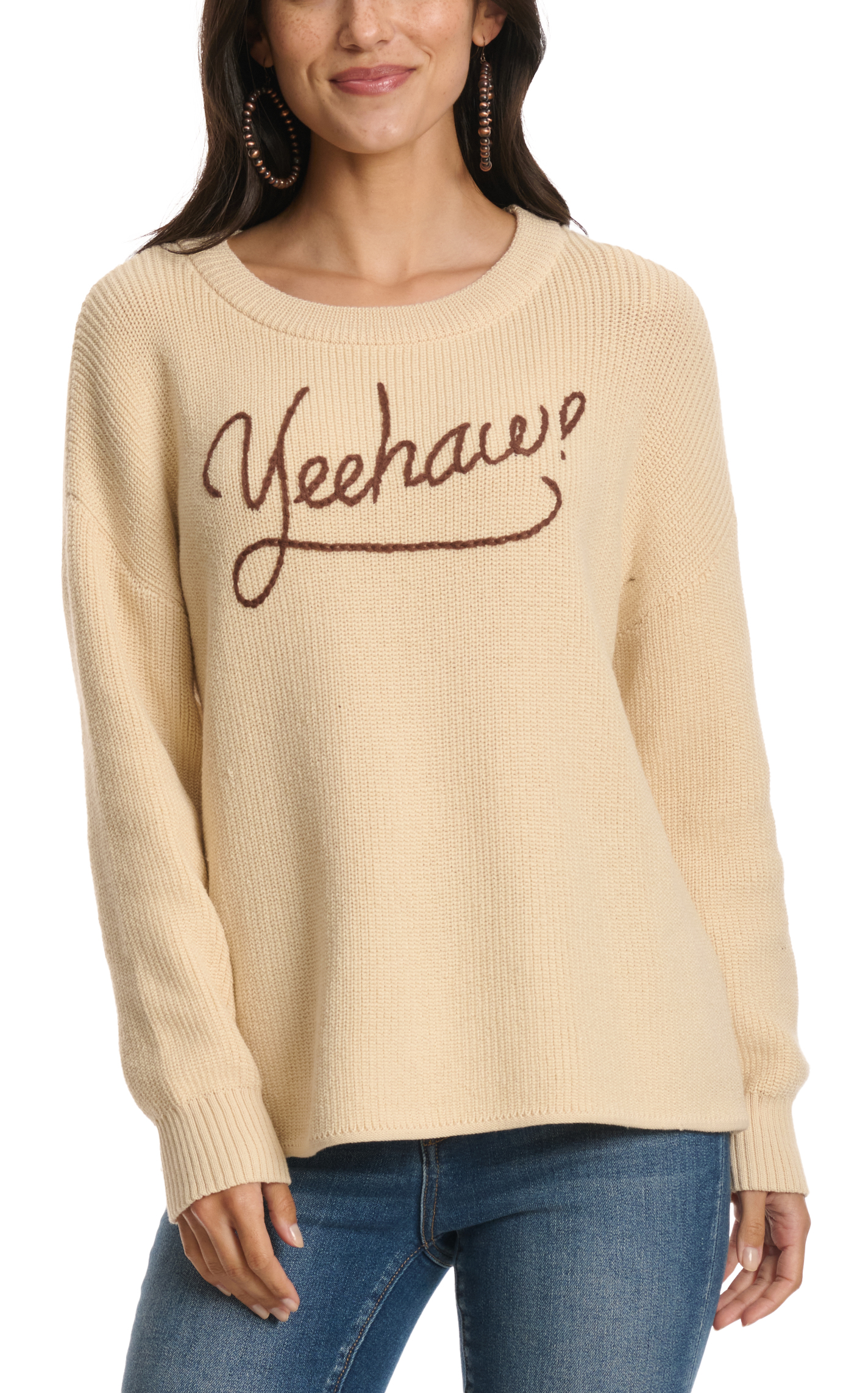 Rockin' C Women's Sand YEEHAW Sweater - Image 1