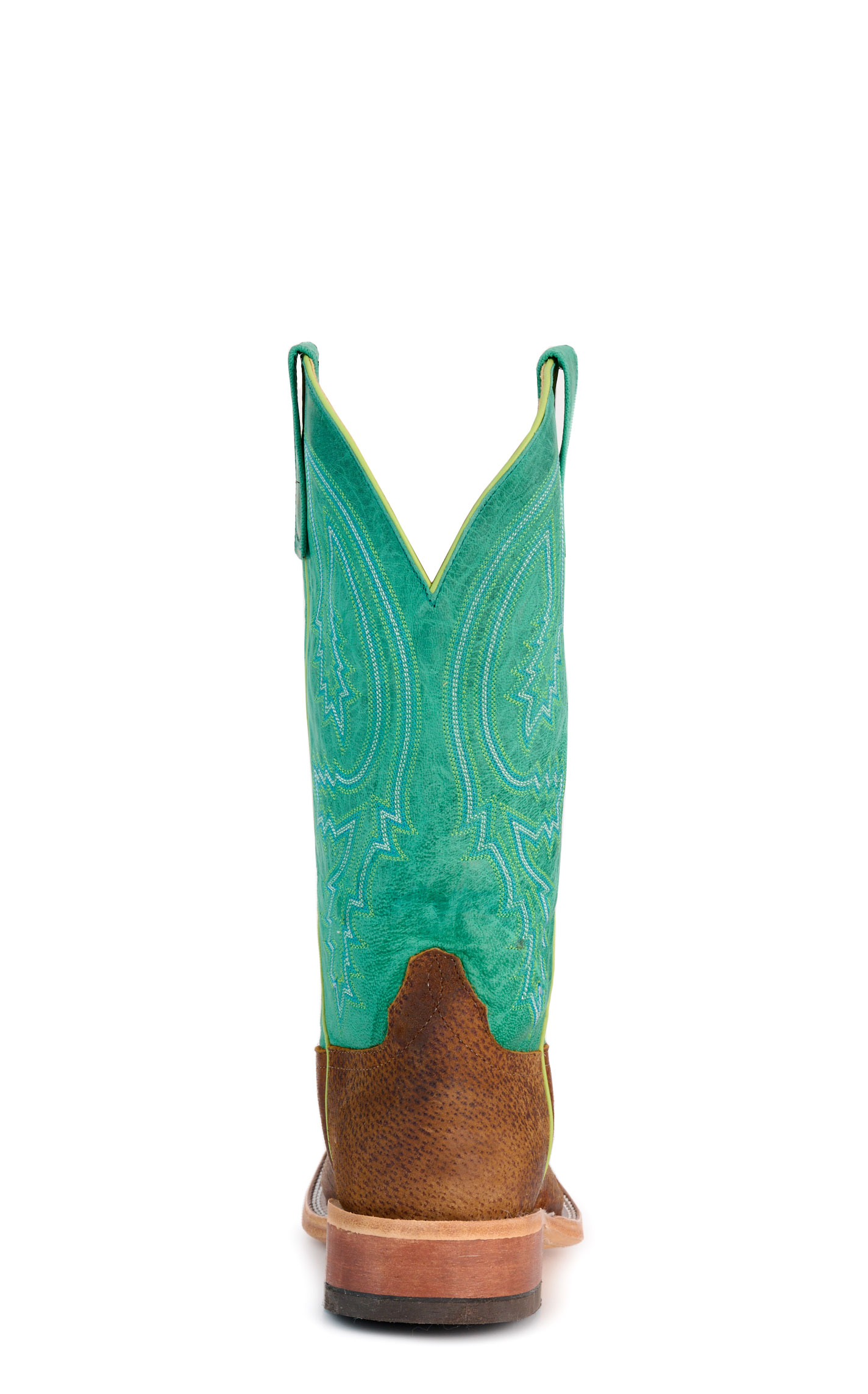 Anderson Bean Men's Tan Boar and Turquoise Wide Square Toe Cowboy Boots - Image 1