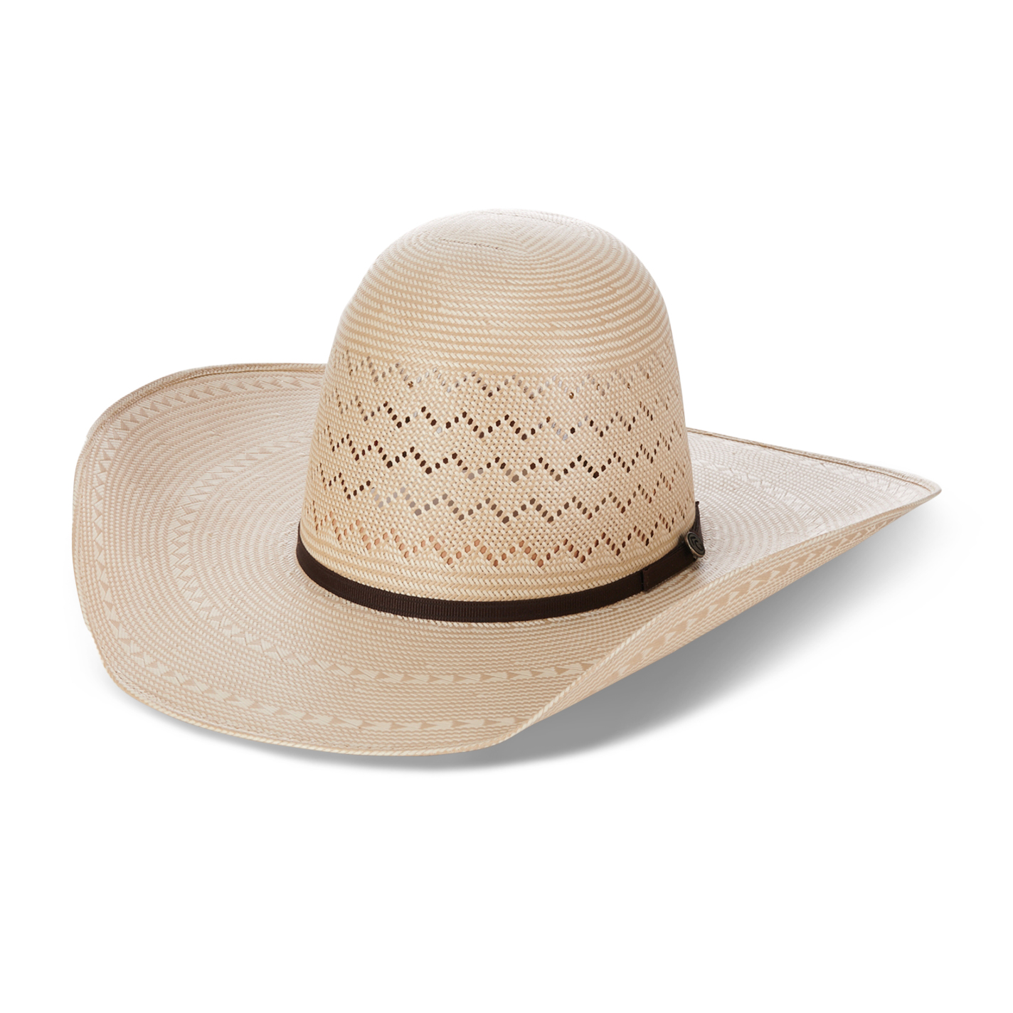 Rafter C Ivory and Tan Shantung Zig Zag Vent Open Crown Straw Cowboy Hat - Image 1
