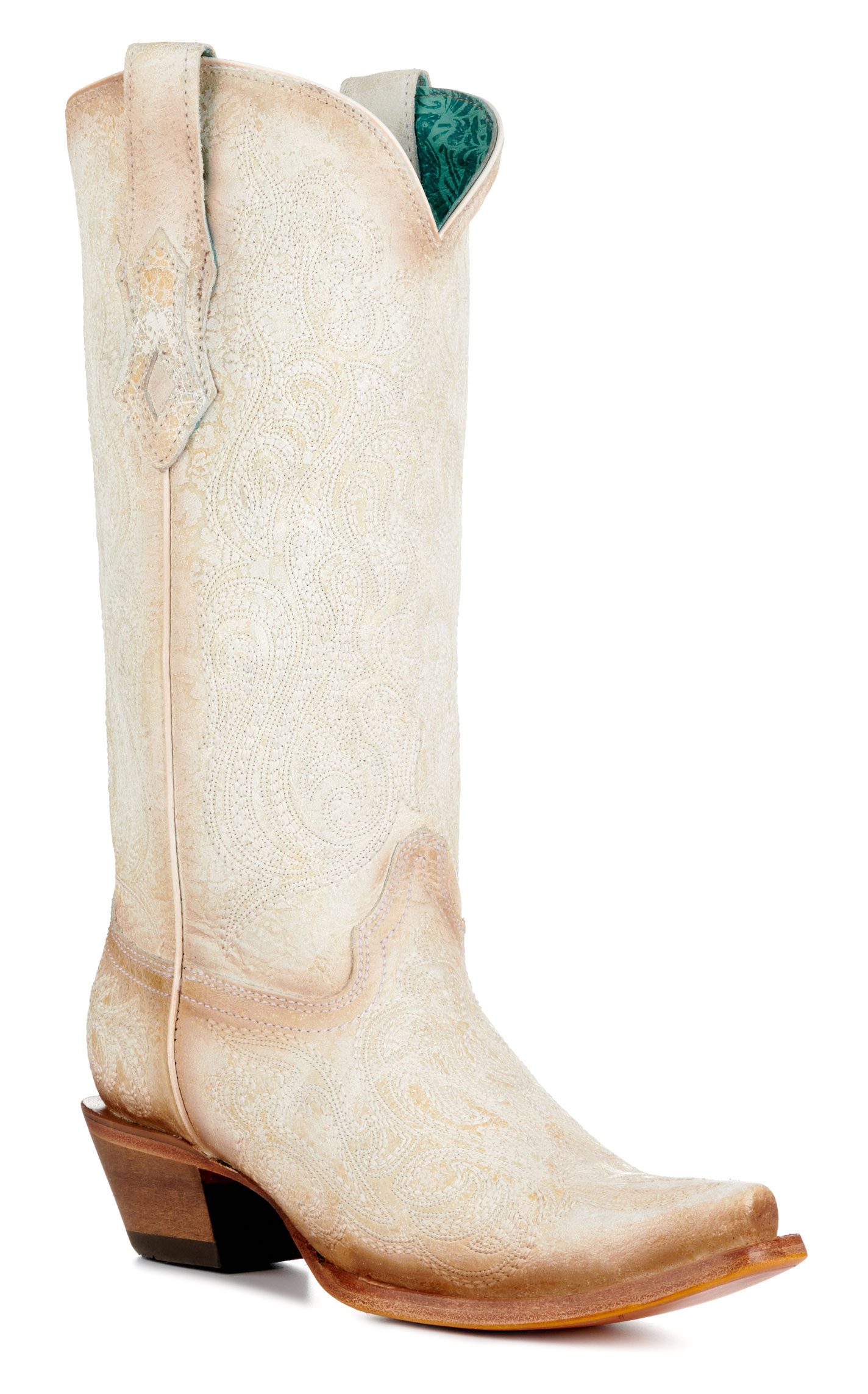 Corral Women's Crackled White with Luminescent Embroidery Snip Toe Cowboy Boots - Image 1