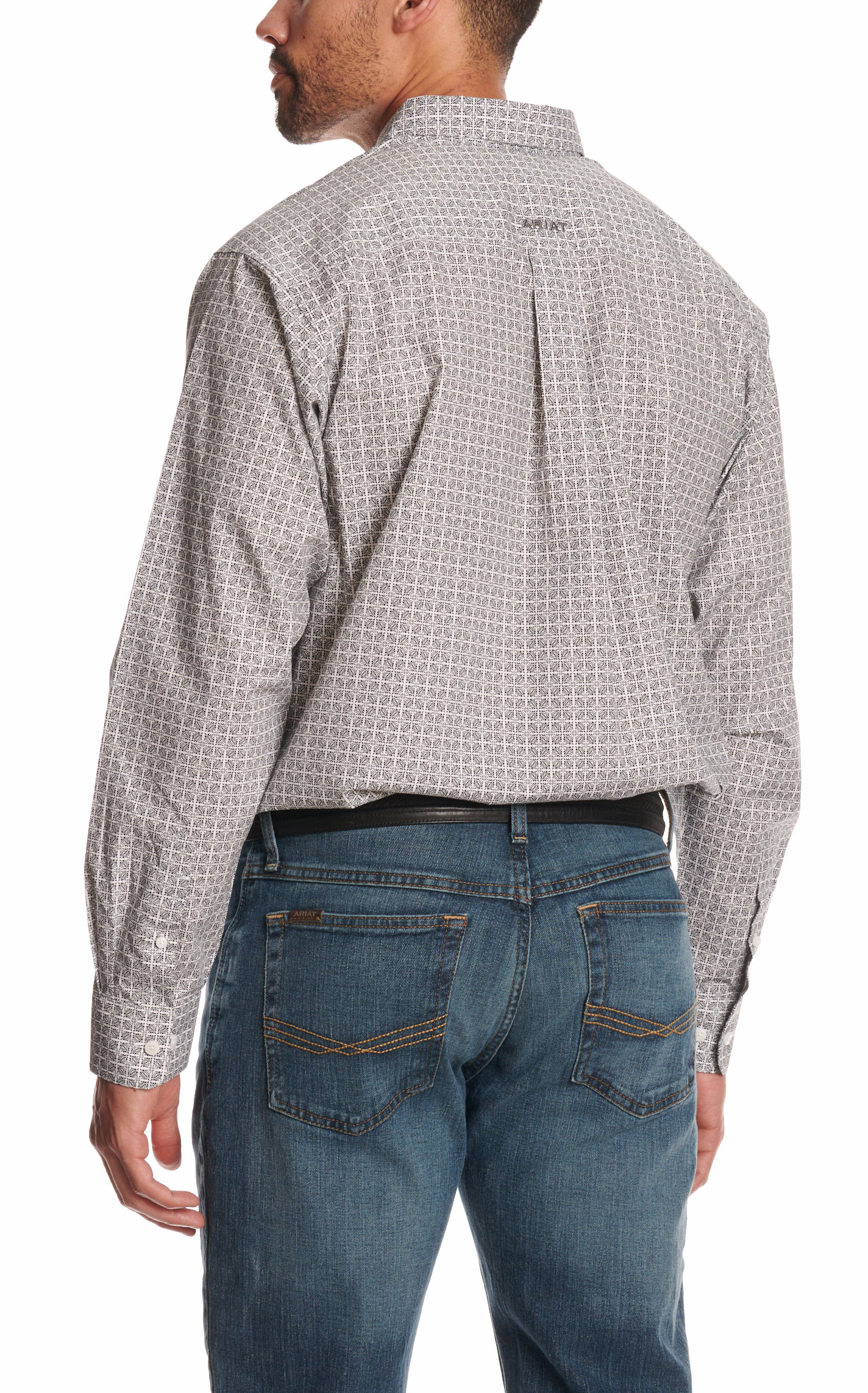 Ariat Men's Gray & White Geo Print Long Sleeve Western Shirt  - Image 2