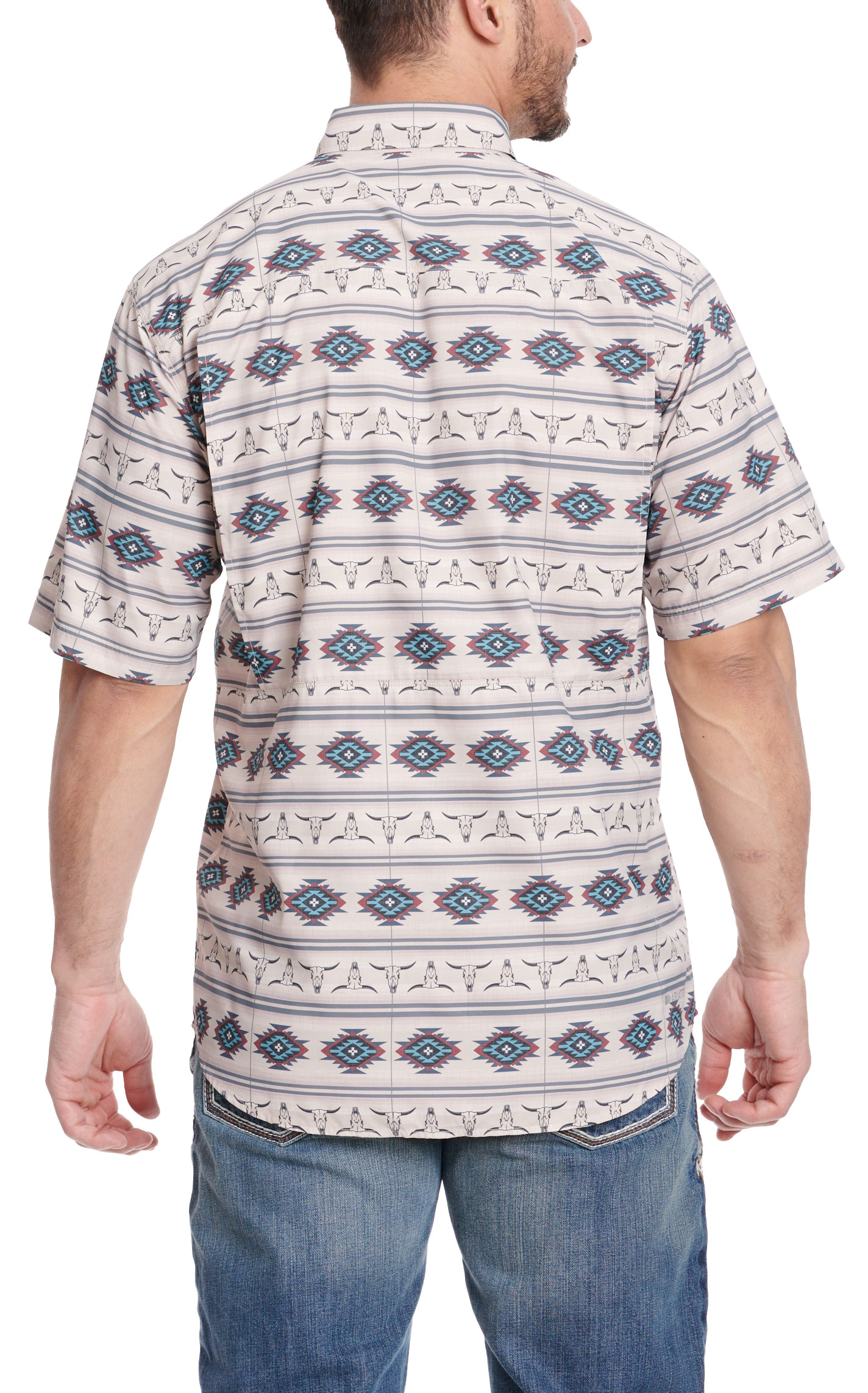 Ariat Men's VentTEK Outbound Desert Sand & Aztec Skull Print Short Sleeve Shirt - Image 1