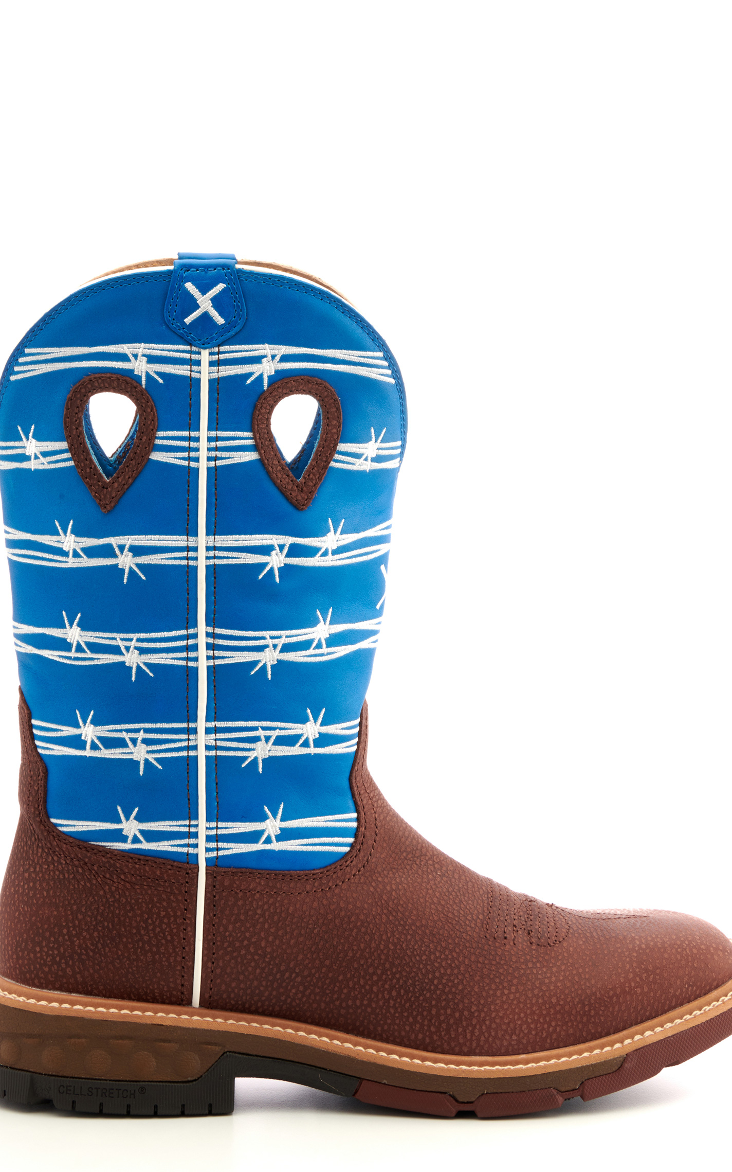 Twisted X Men's Rust Brown and Sky Blue with Barbwire Embroidery CellStretch Square Alloy Toe Work Cowboy Boot - Image 1