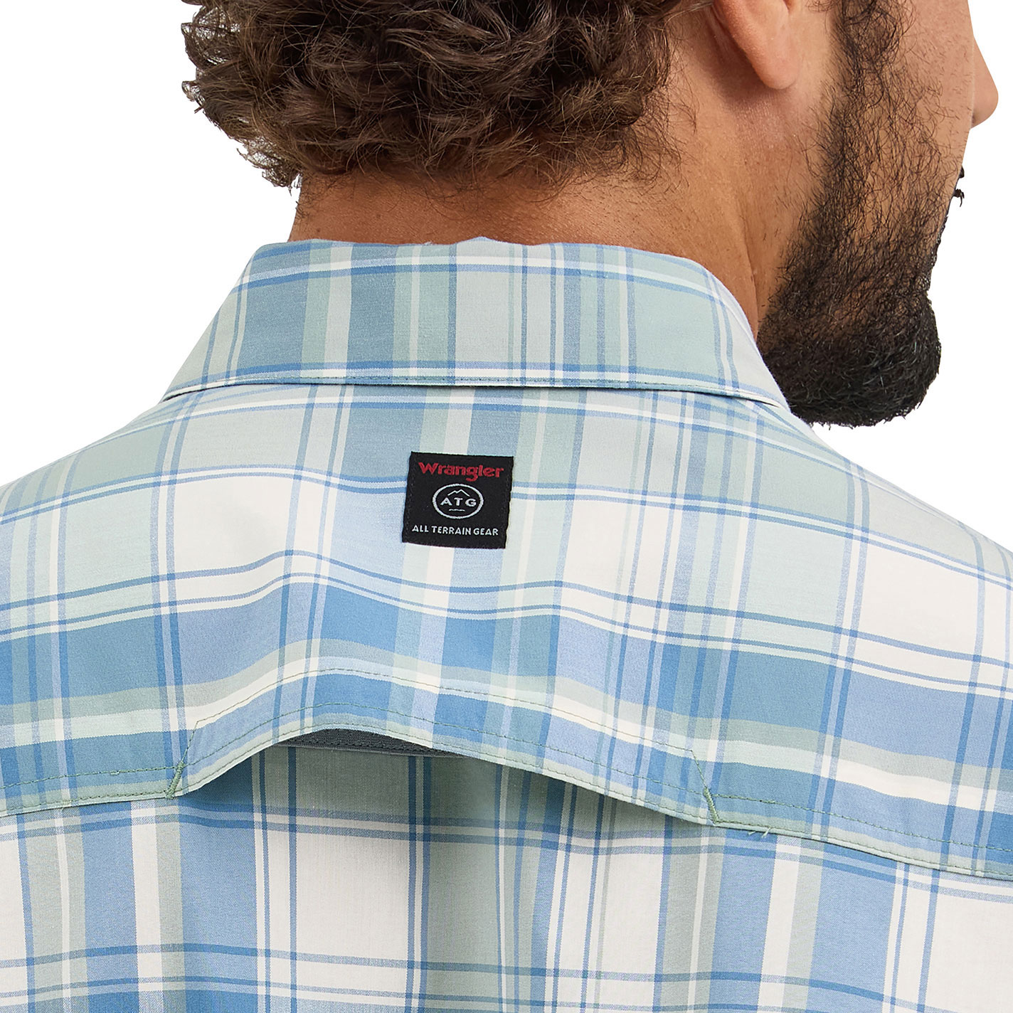 Wrangler ATG Men's Green Blue Plaid Western Shirt - Image 1