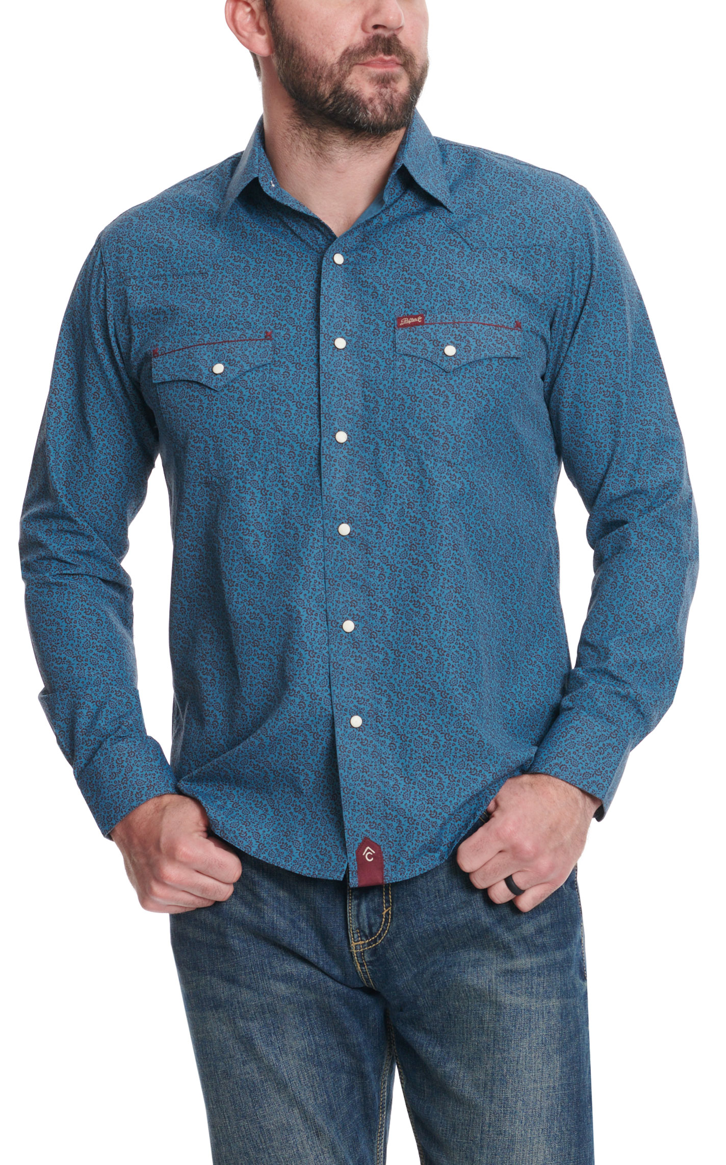 Red Dirt Collection by Rafter C Men's Aegean Blue Floral Print Western Shirt - Image 1