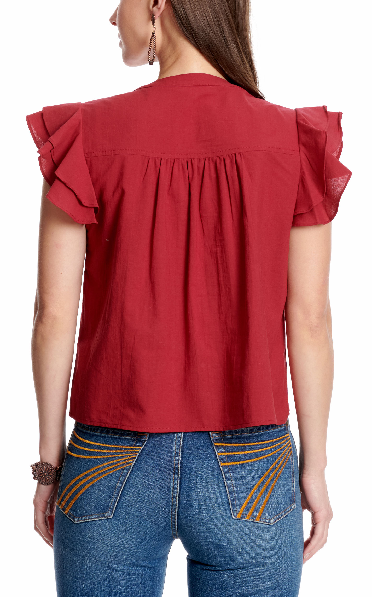 Newbury Kustom Women's Burgundy Button V-Neck Top - Image 1