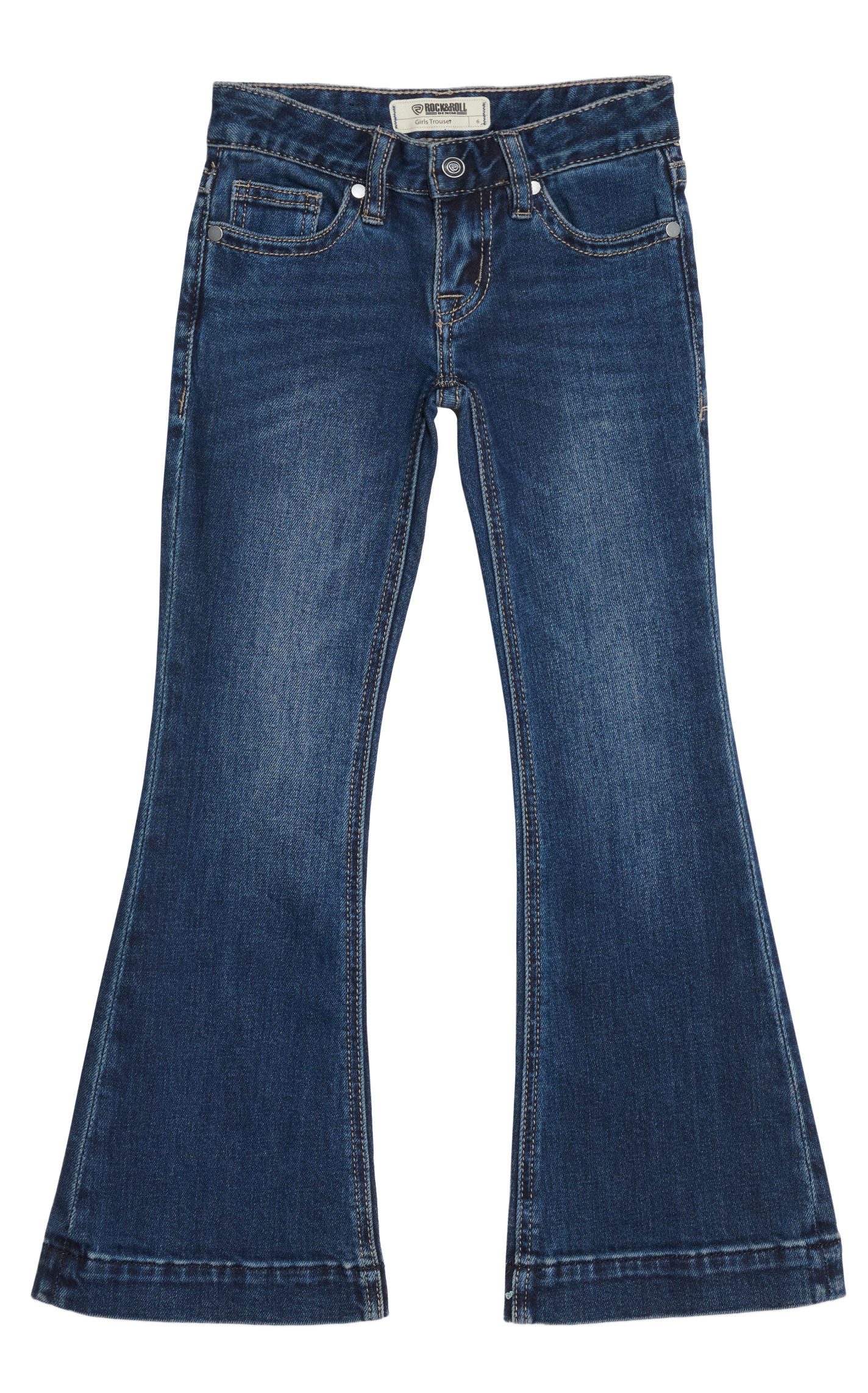 Rock & Roll Cowgirl Girl's Dark Wash Extra Stretch Trouser Jeans - Image 1