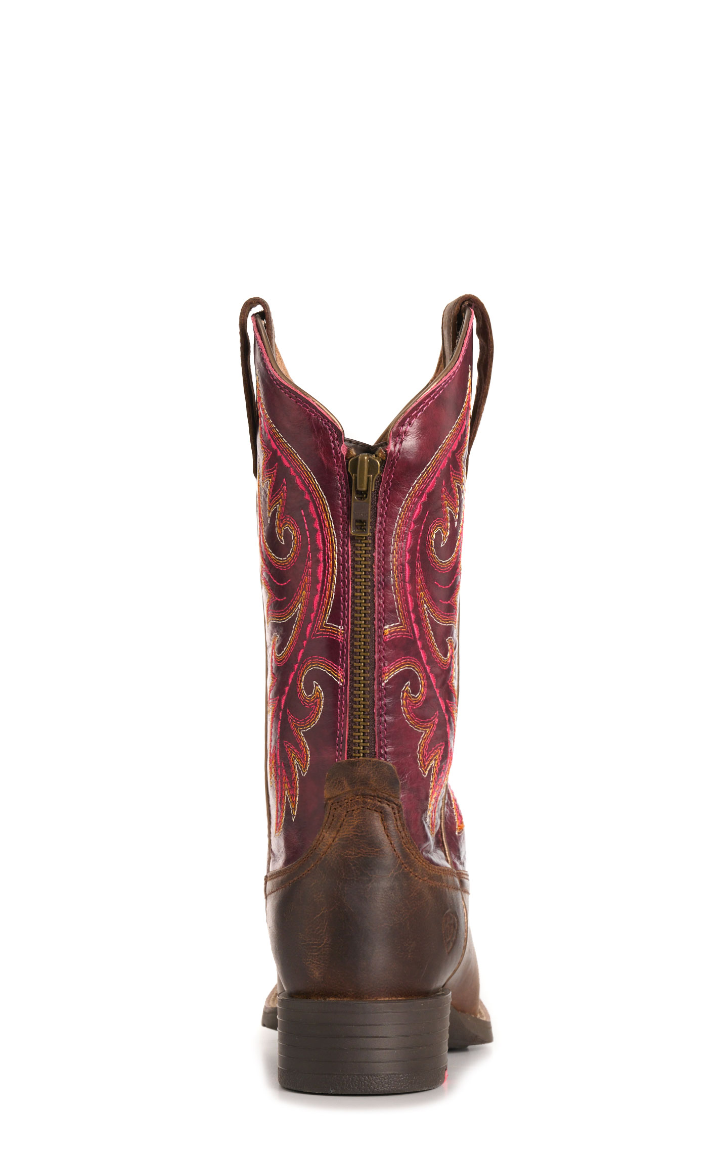 Ariat Women's Worn Mocha and Raspberry Round Up Back Zip Wide Square Toe Cowboy Boots - Image 1