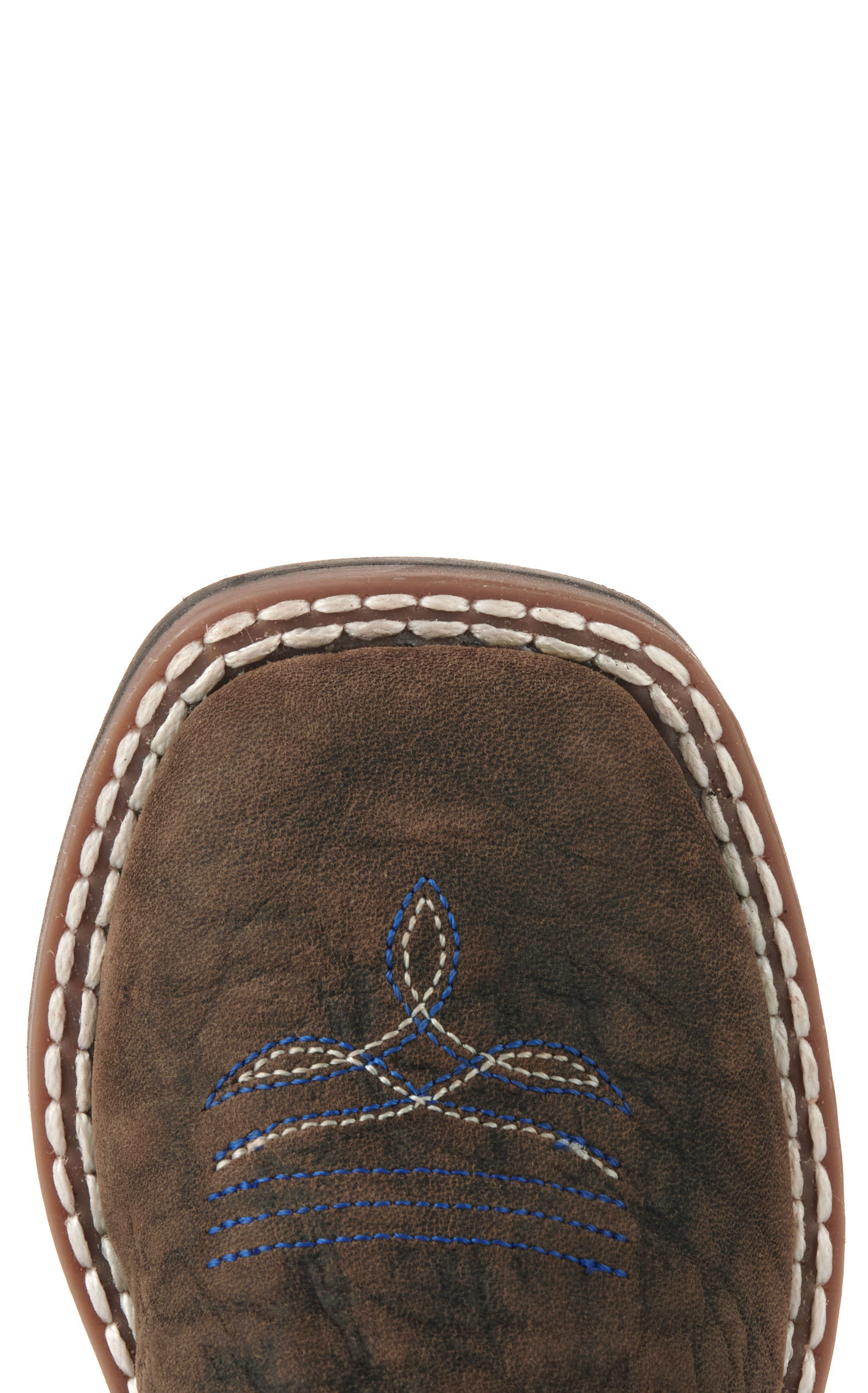 Old West Toddler Dark Brown and Blue Wide Square Toe Cowboy Boots - Image 1