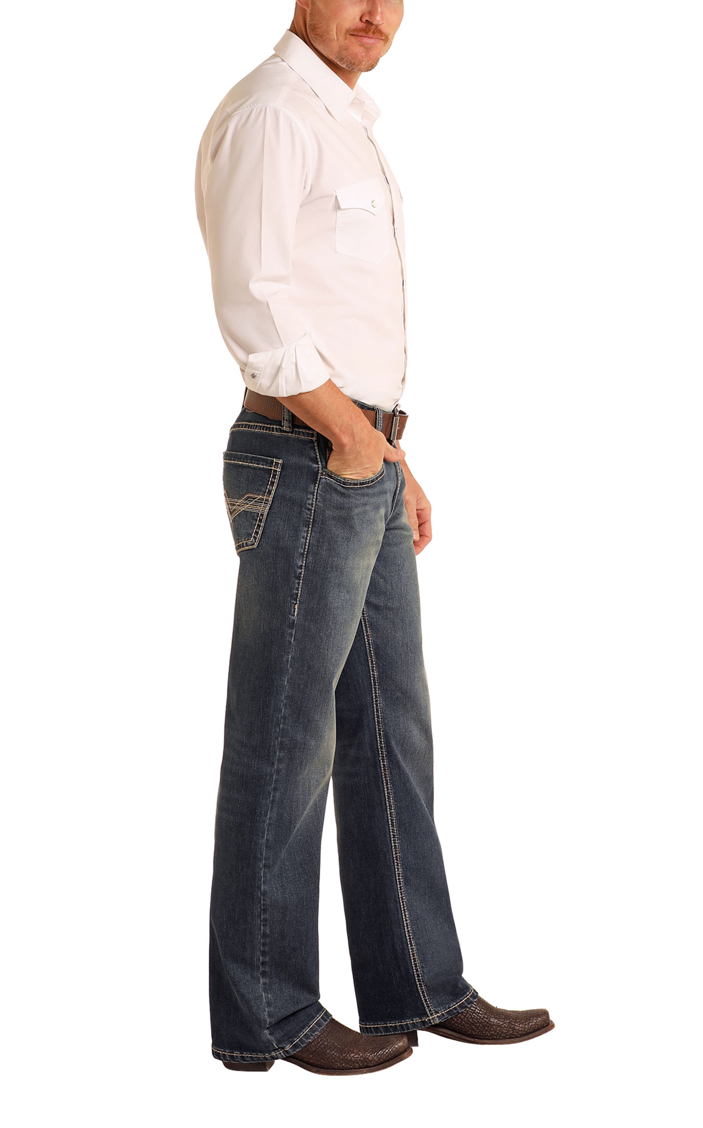 Rock & Roll Denim Men's Double Barrel Dark Stackable Boot Cut Jeans - Image 1