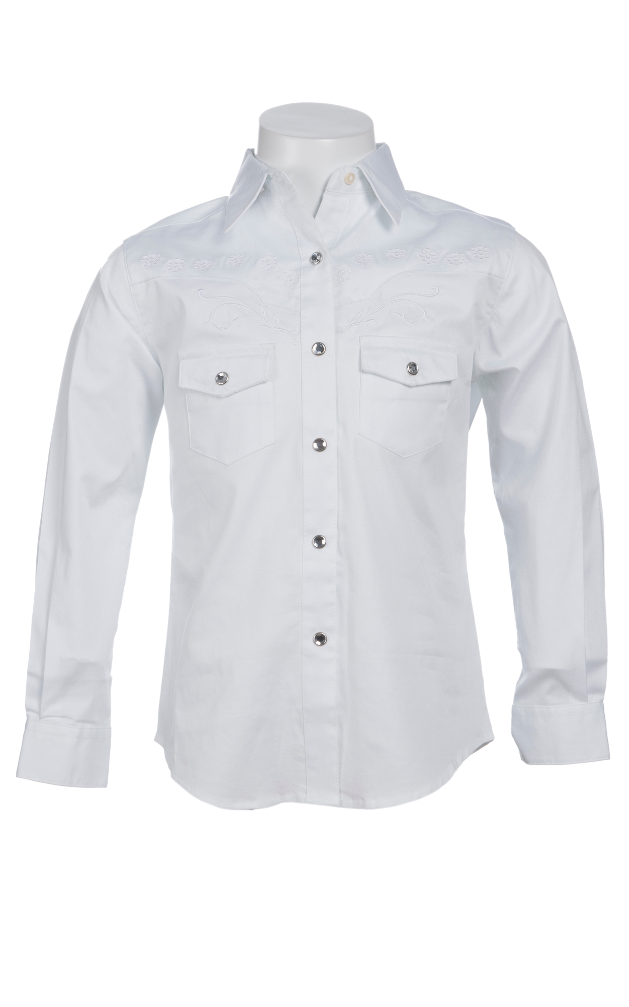 Wrangler Girls' White with Floral Embroidery Long Sleeve Western Shirt - Image 1