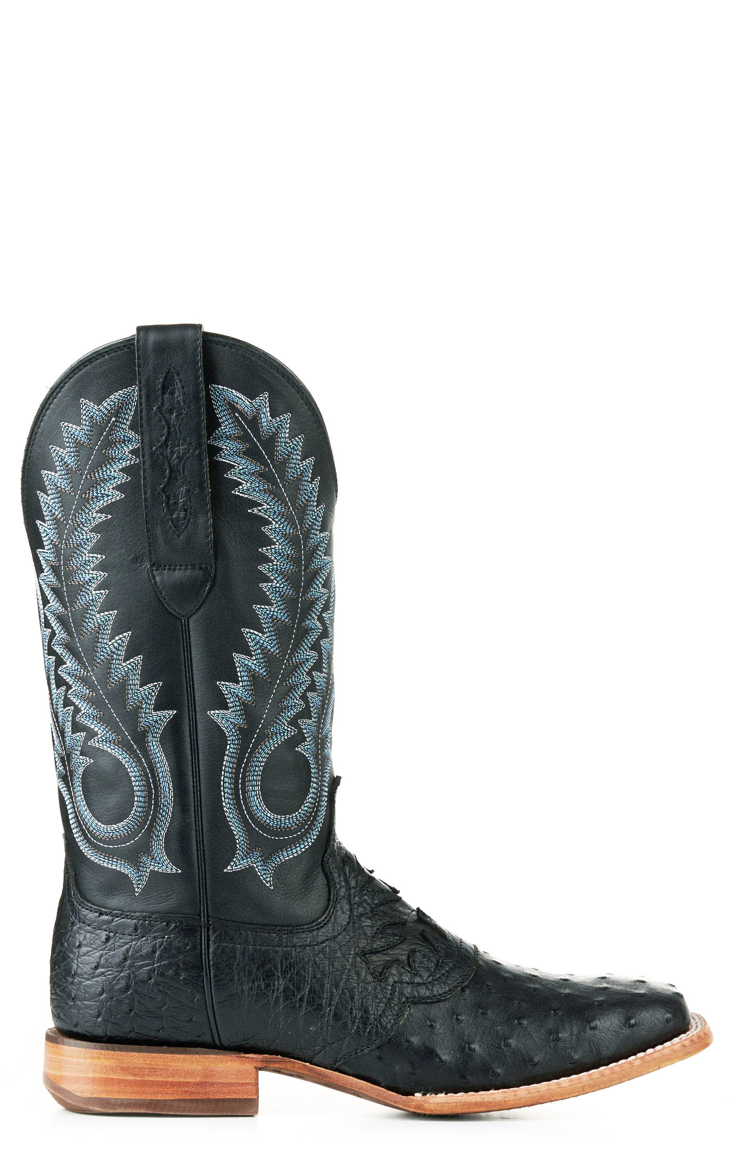 Durango Men's Black Full Quill Ostrich Saddle Vamp Wide Square Toe Exotic Cowboy Boots - Image 1