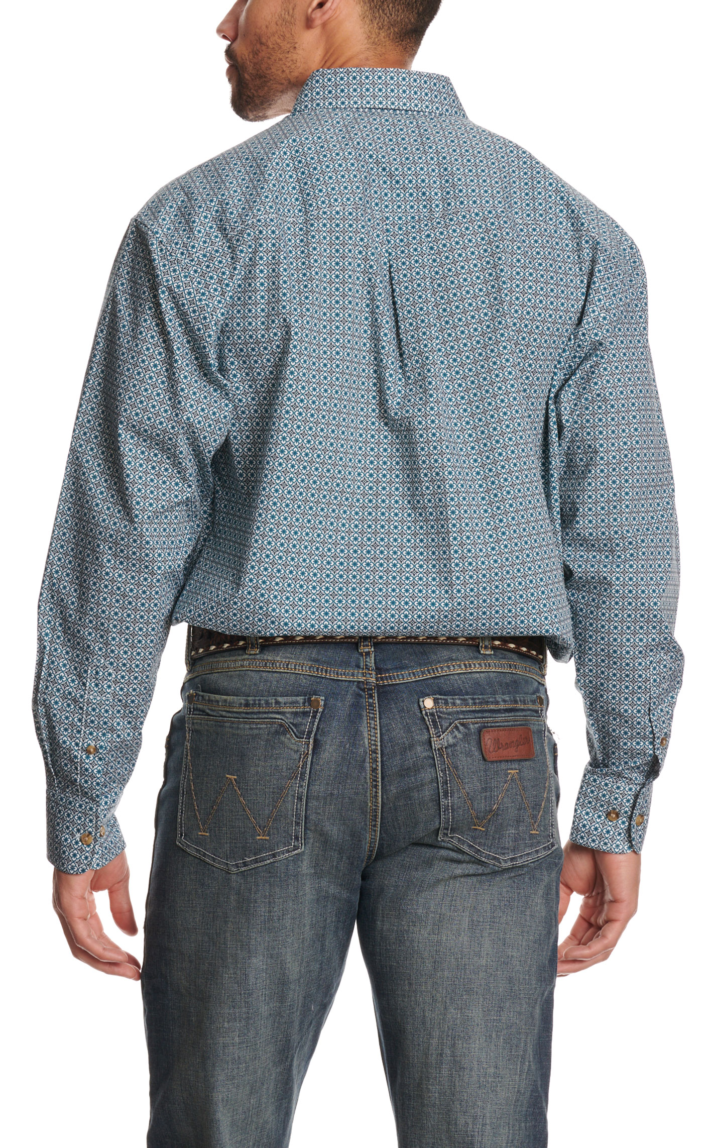 Wrangler Classic Men's Navy Geo Print Western Shirt - Big & Tall - Image 1