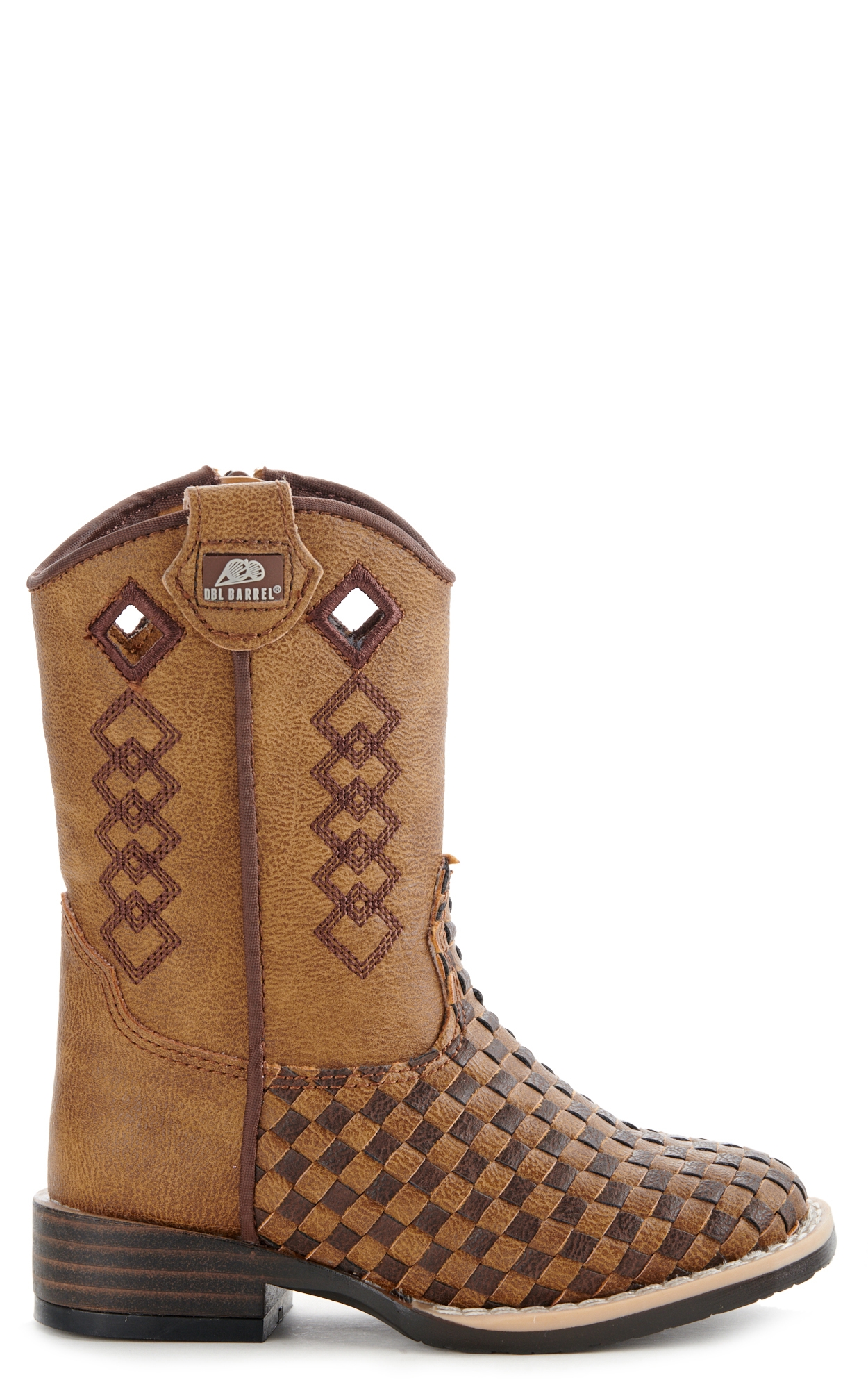 Twister Toddler Brown and Tan Basketweave Wide Square Toe Boots - Image 1