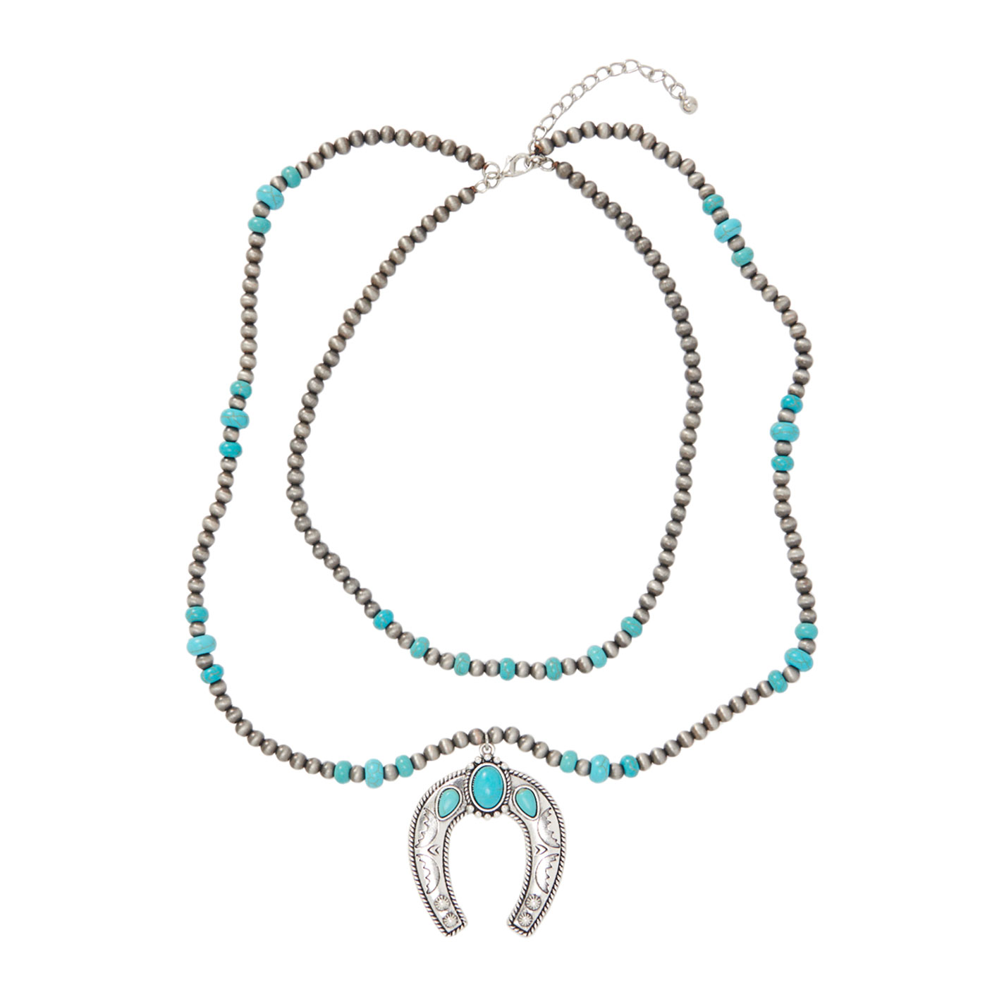 Southern Grace 2 Strand Silver & Turquoise Horseshoe Necklace - Image 2