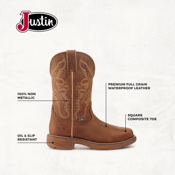Justin Women's Stampede Rush Tan Waterproof Wide Square Composite Toe Work Boots - Image 1