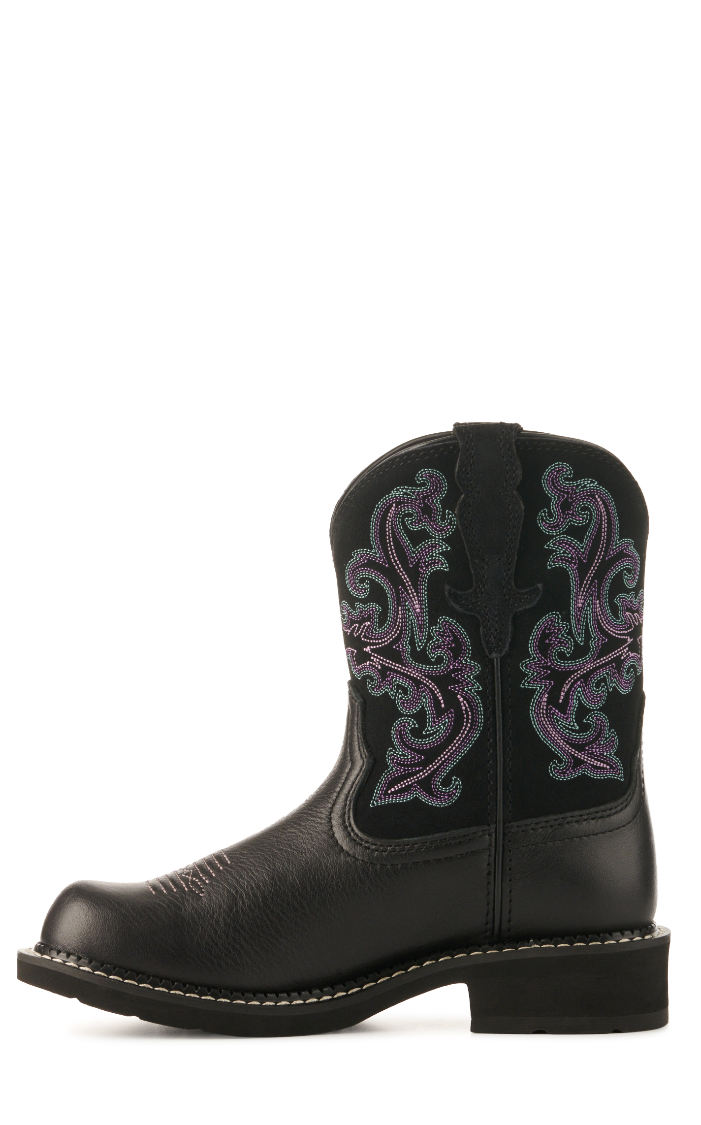 Ariat Women's Fatbaby Black Deertan and Orchid Round Toe Cowboy Boots - Image 1