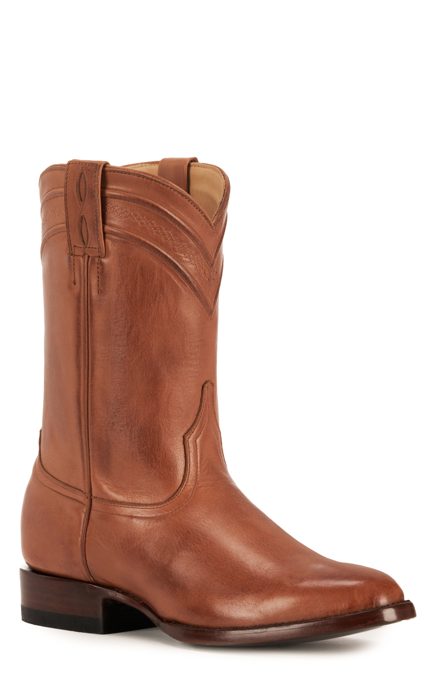 JRC & Sons Men's Todd Burnished Leather Round Toe Roper Boot in Tan - Image 1