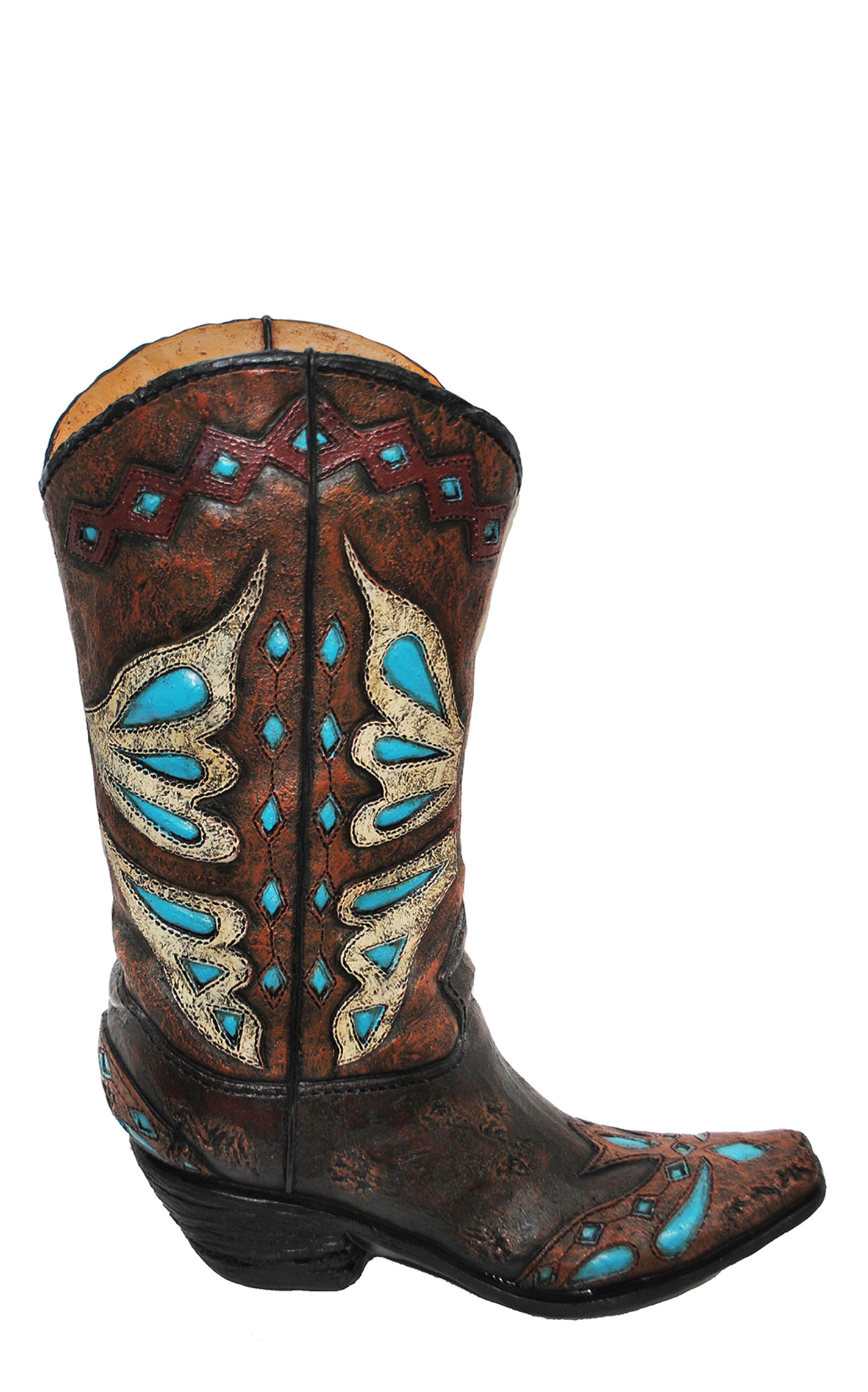 Paseo Road Turquoise Butterfly Cowboy Boot Vase - Image 1