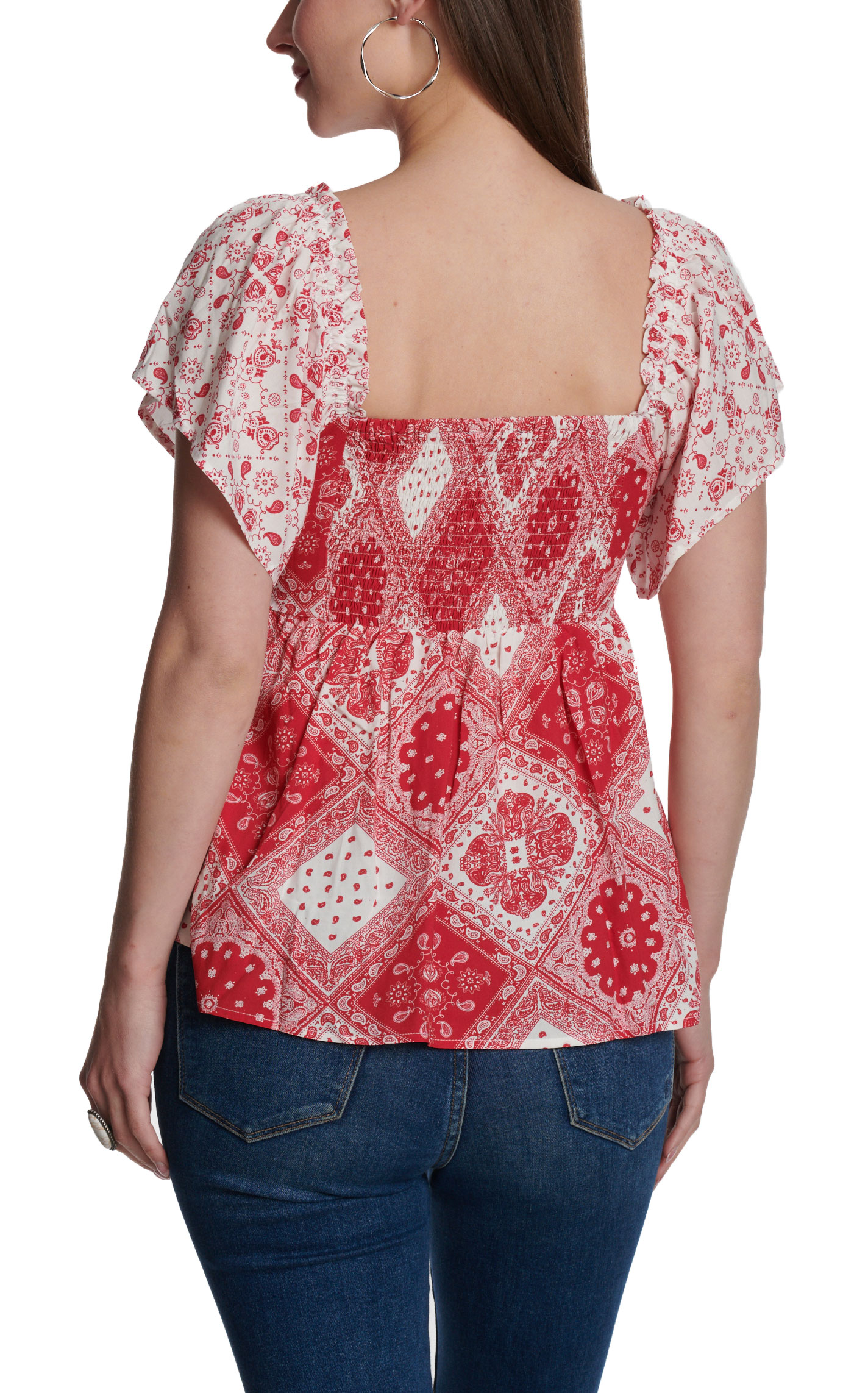 Cowgirl Hardware Women’s Red Bandana Ruffle Sleeve Top - Image 1
