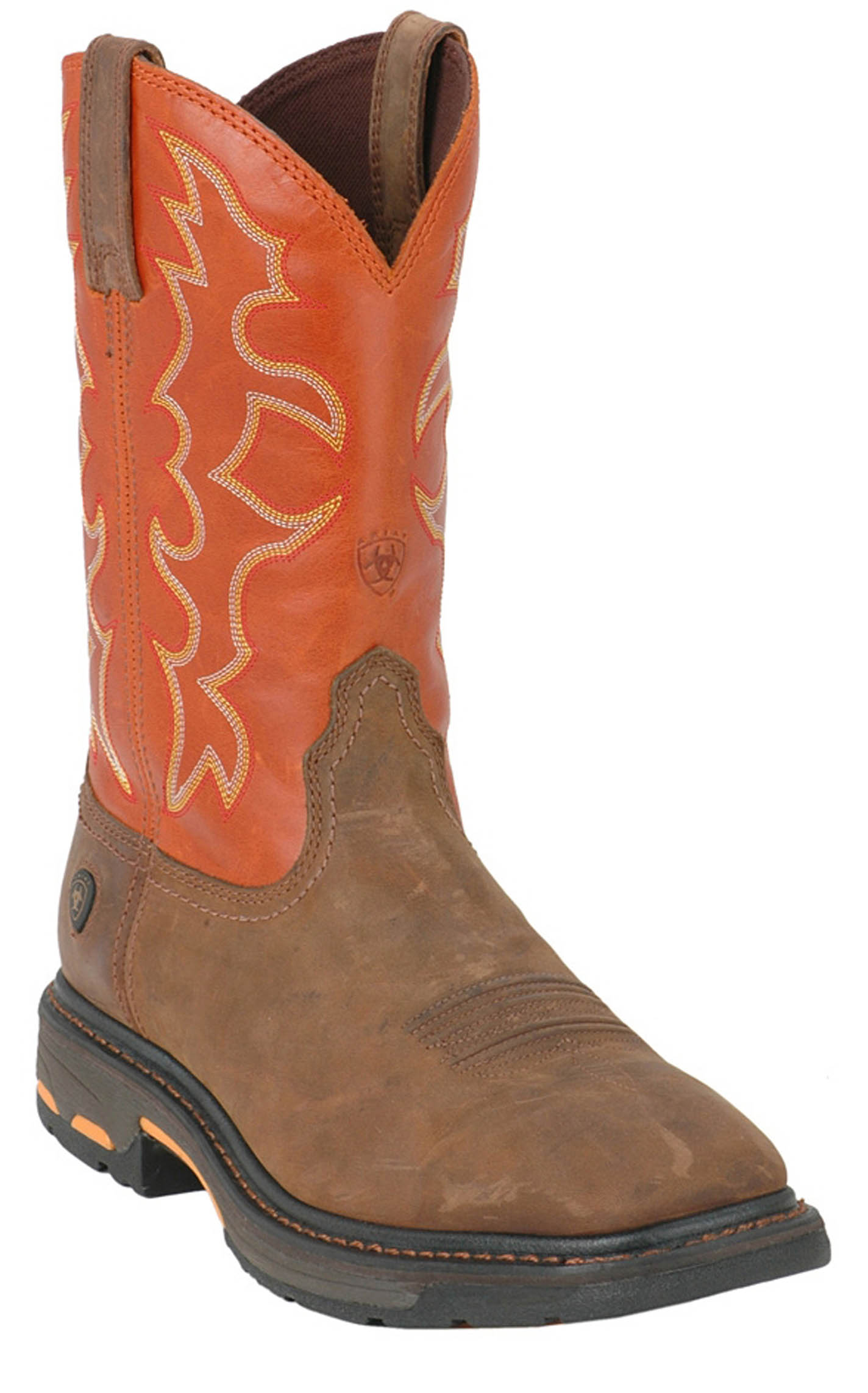 Ariat Men's WorkHog Earth Brown and Brick Orange Wide Square Toe Work Boots - Image 1