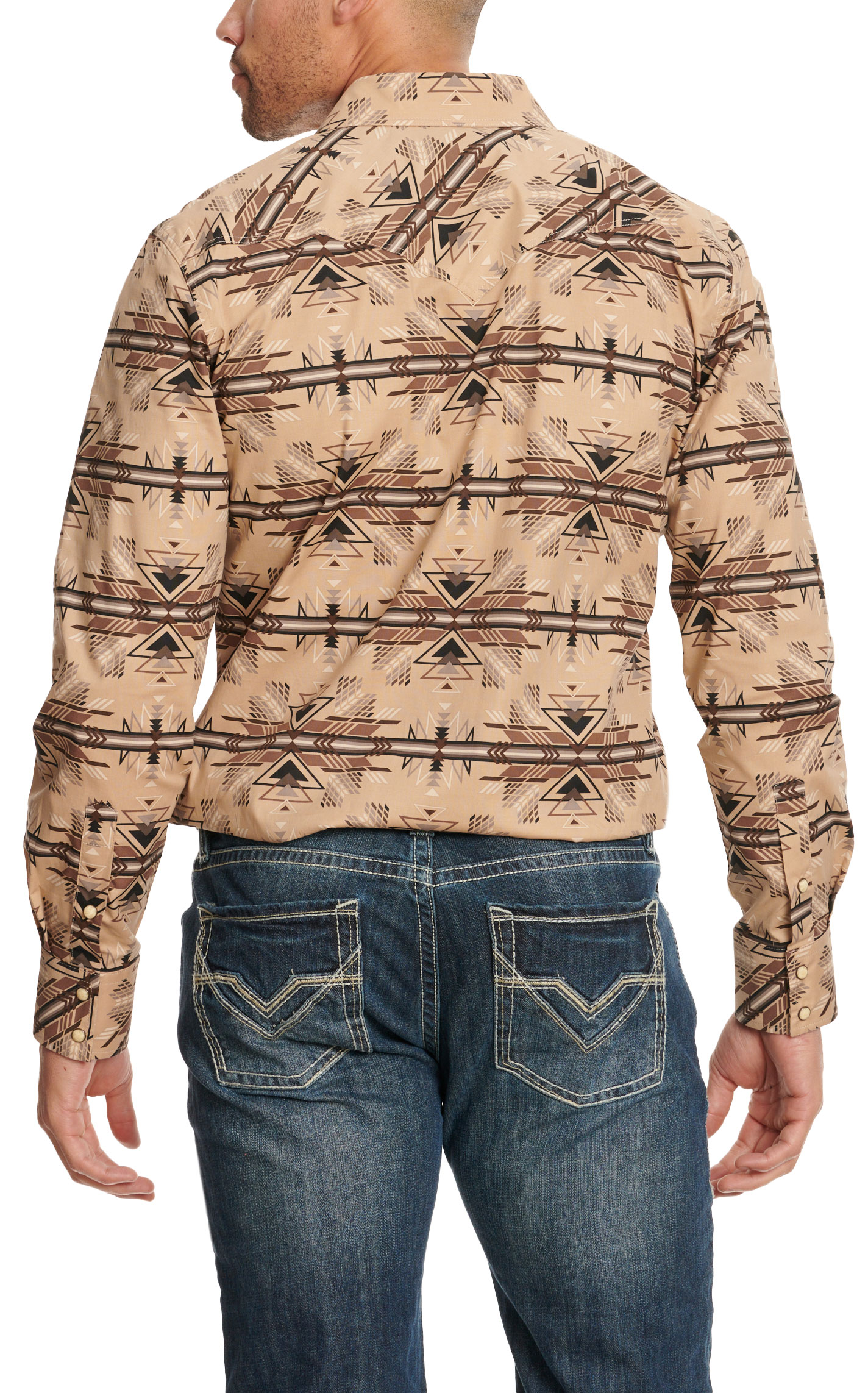 Rock & Roll Denim Men's Shades of Coffee Aztec Stripe Western Shirt - Image 1