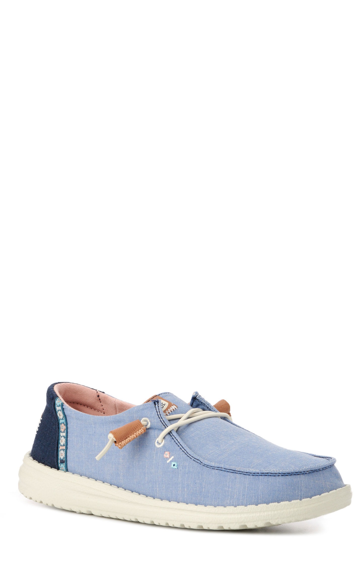 Hey Dude Women’s Wendy Chambray Ice Blue Boho Moc Toe Lace Up Casual Shoes - Image 1