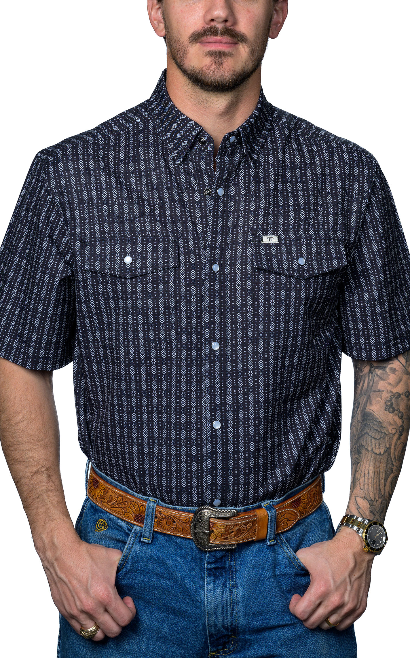 Ferrell Men's Black Aztec Print Western Shirt - Image 3