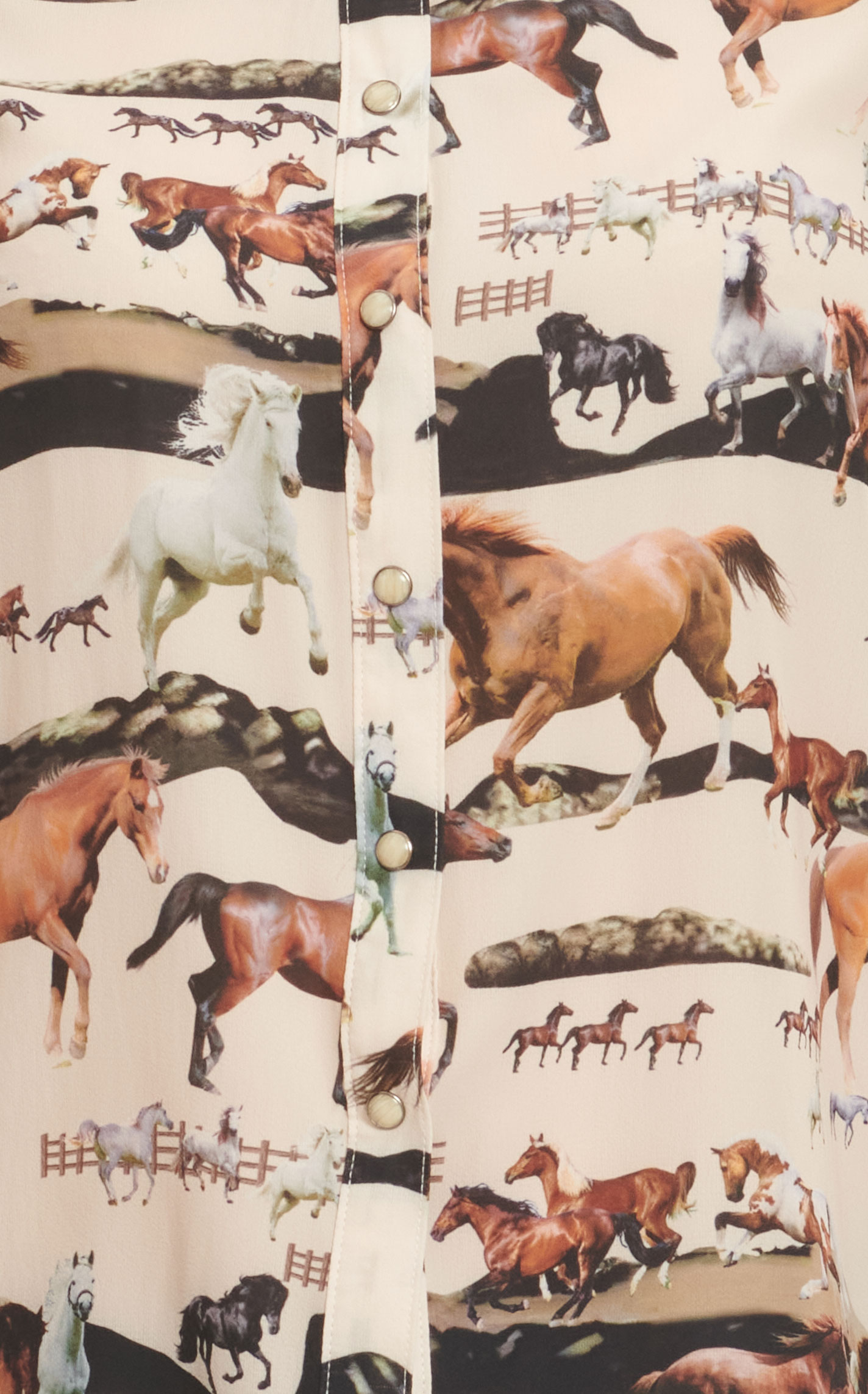 Fashion Express Women's Cream with Multiple Horse Print Long Sleeve Western Shirt  - Image 1