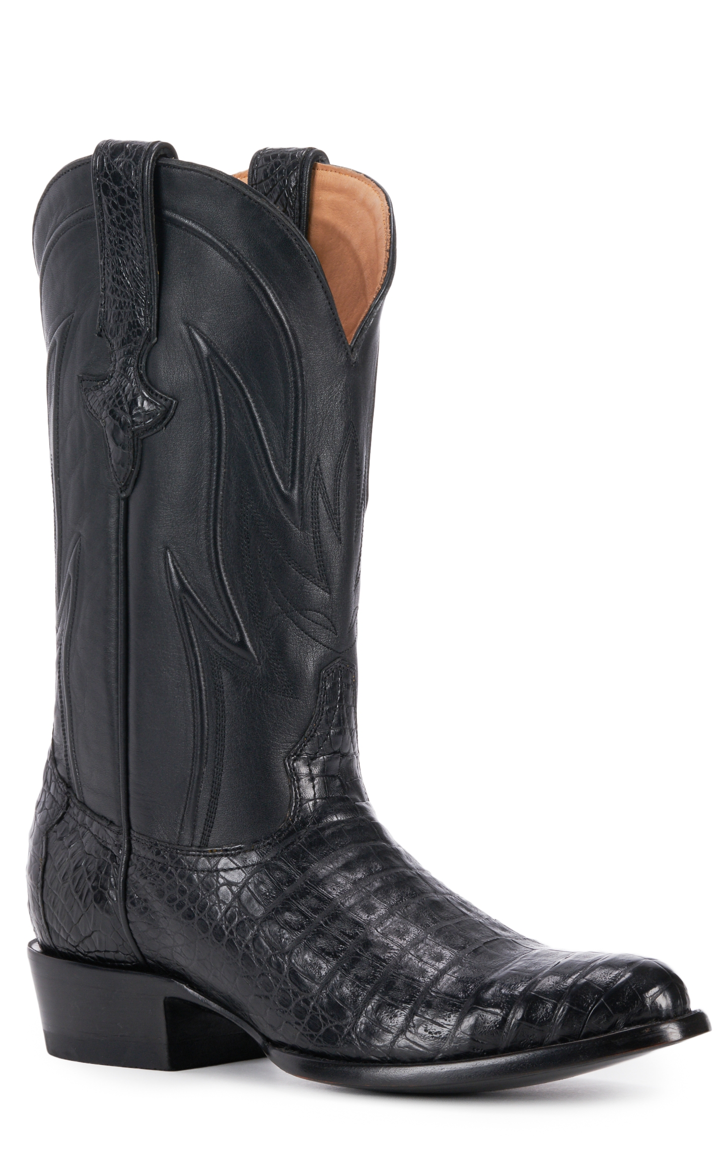 JRC & Sons Men's Weldon Caiman Belly Round Toe Exotic Cowboy Boot in Black - Image 1