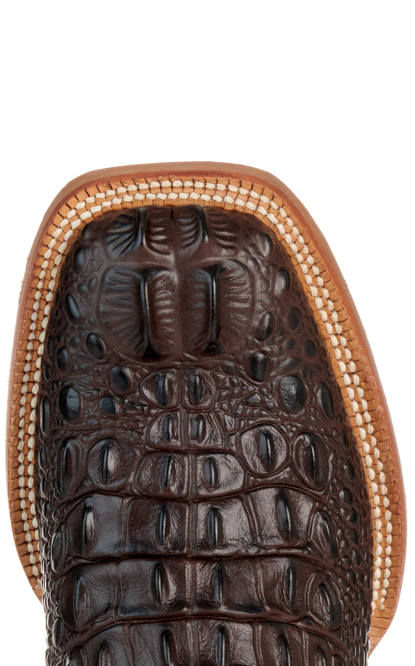 Cavender's Men's Intrepid Chocolate Hornback Alligator Print and Gray Wide Square Toe Cowboy Boot - Image 1