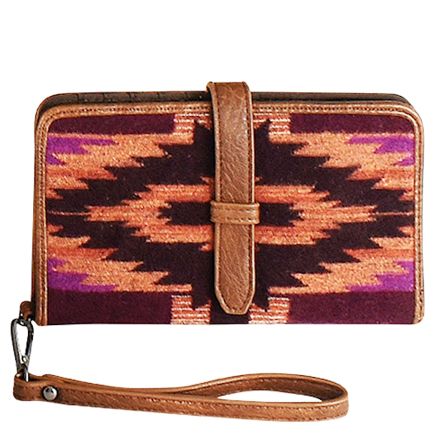 Justin Pecan Leather & Colorful Aztec Western Wristlet Wallet - Image 1