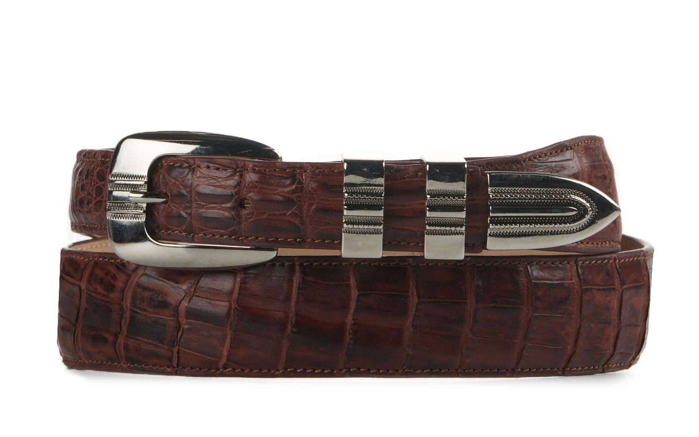 Cavender's Men's Brandy Brown Caiman Tapered Exotic Western Belt - Image 1