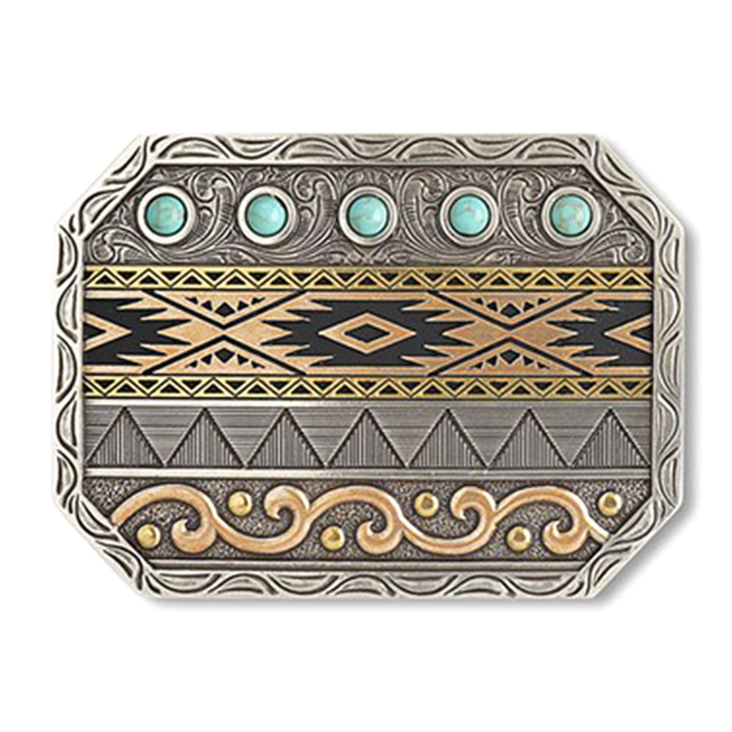 Ariat Aztec Multi-Finished & Turquoise Accents Belt Buckle - Image 1