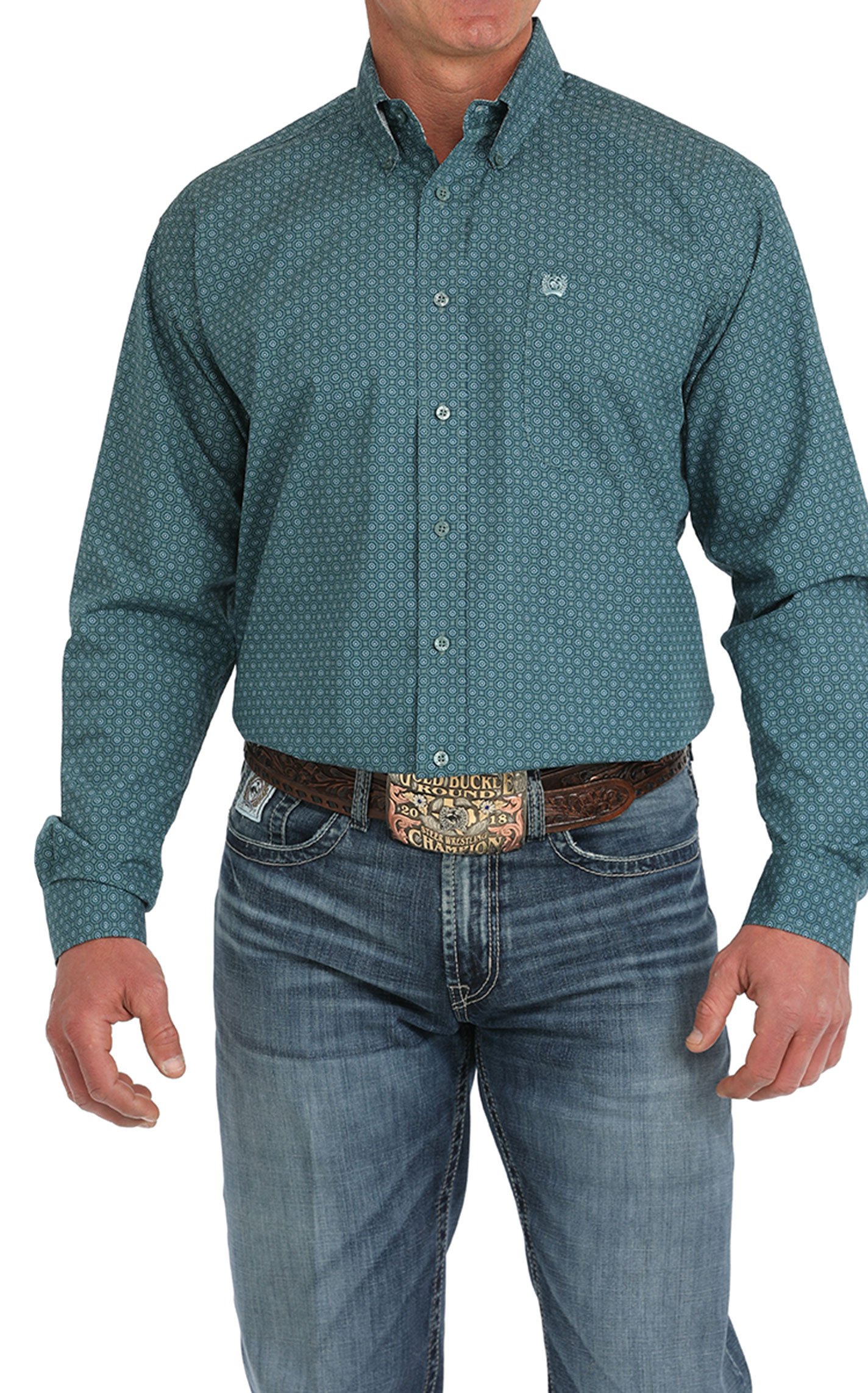 Cinch Men's Teal & Sky Geo Western Shirt - Image 1