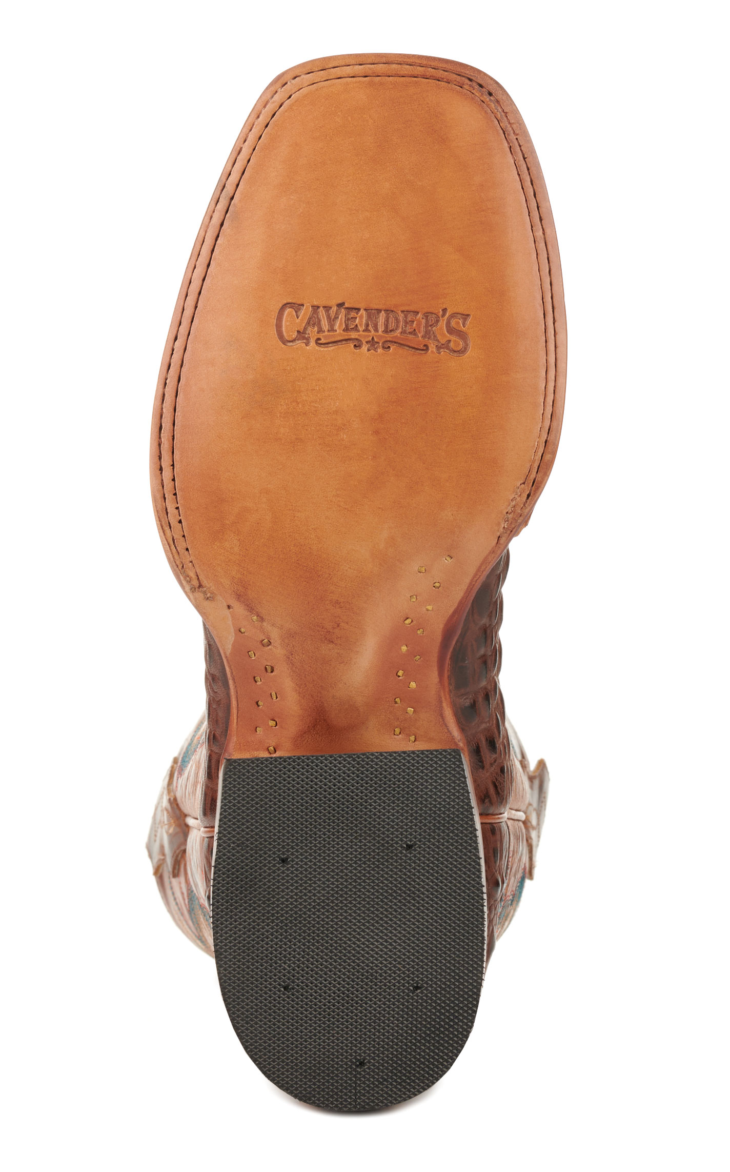 Cavender's Men's Brass and Chocolate Caiman Print Wide Square Toe Cowboy Boots - Image 1