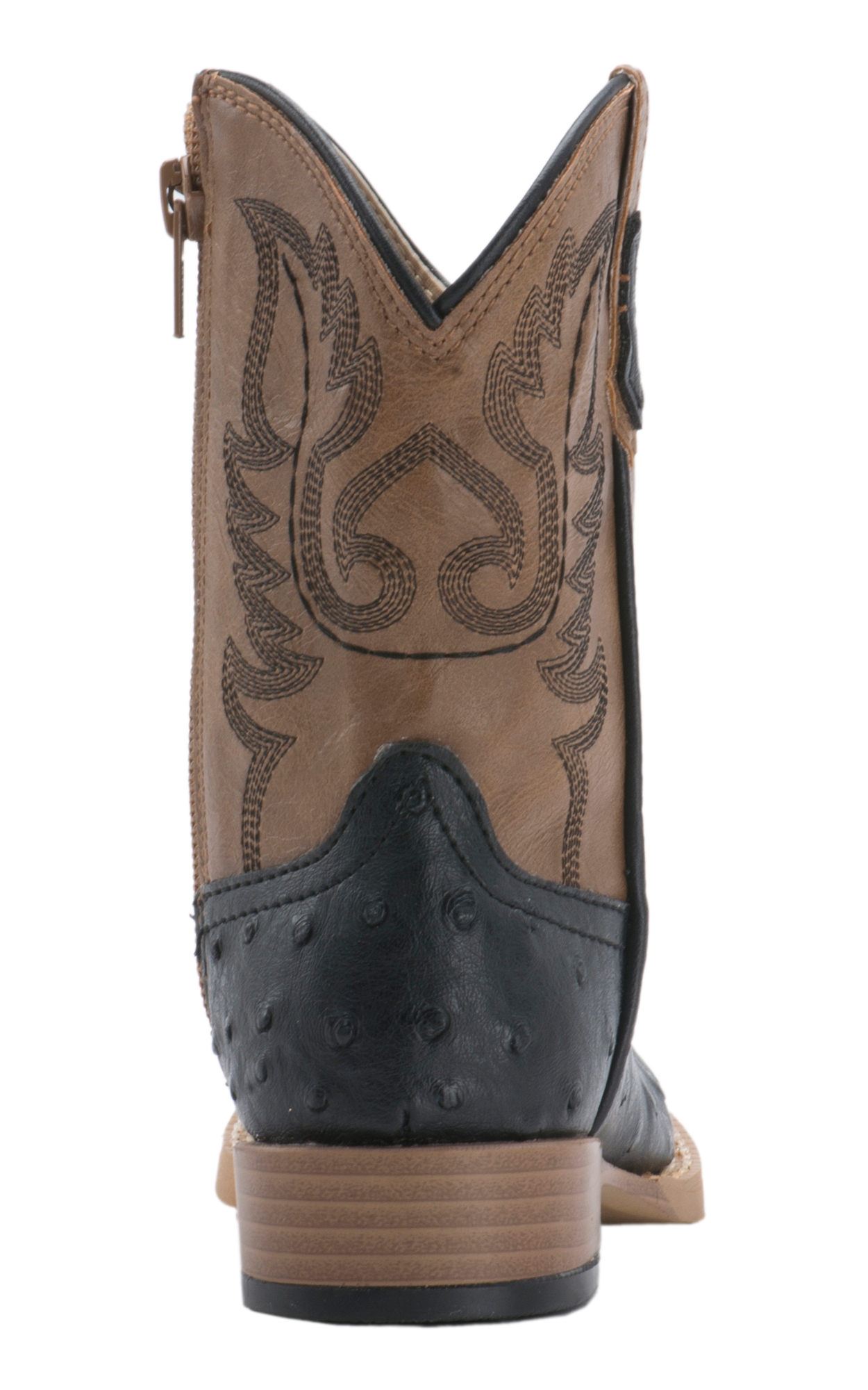 Roper Toddler Black Ostrich Print with Tan Square Toe Cowboy Boots - Image 1