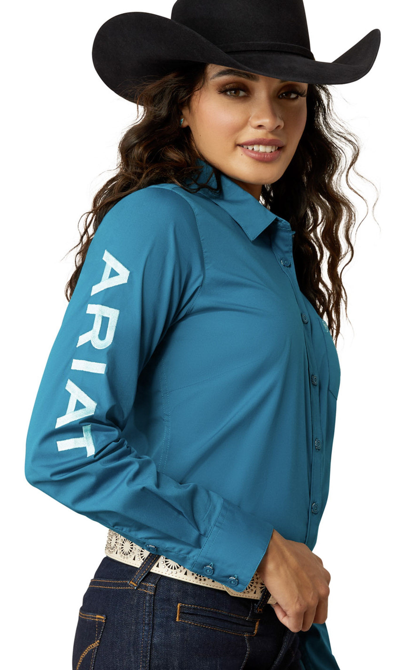 Ariat Women's Team Kirby Turquoise Stretch Long Sleeve Western Shirt - Image 1