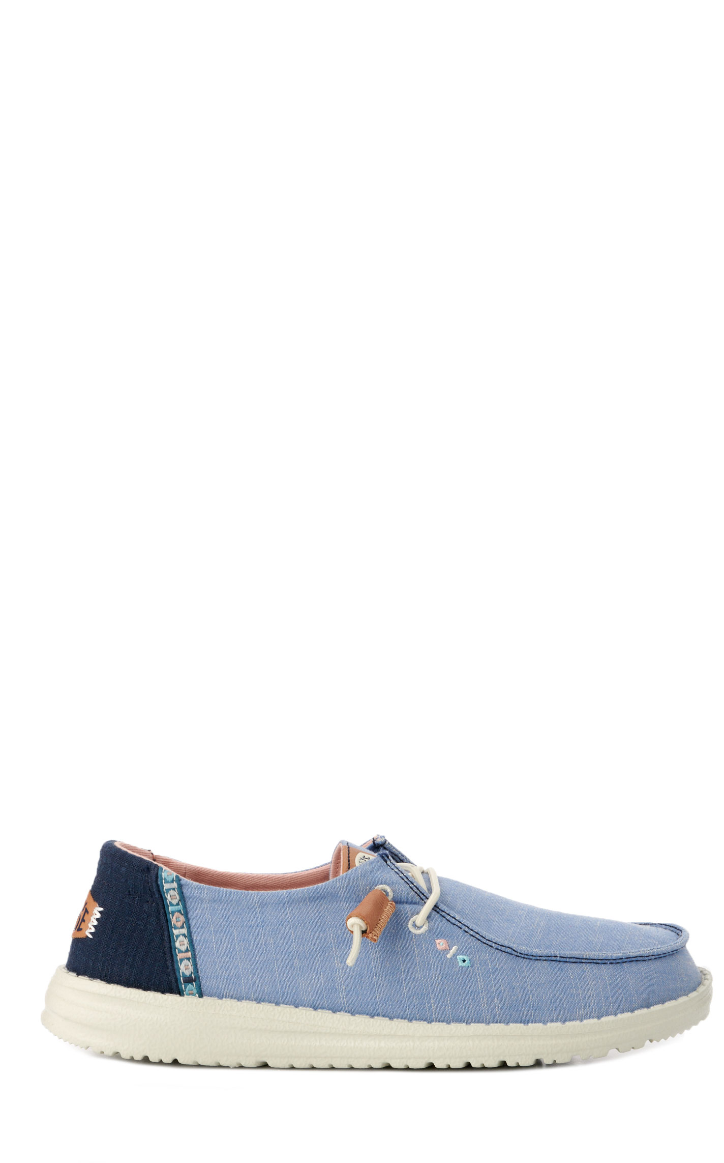Hey Dude Women’s Wendy Chambray Ice Blue Boho Moc Toe Lace Up Casual Shoes - Image 1