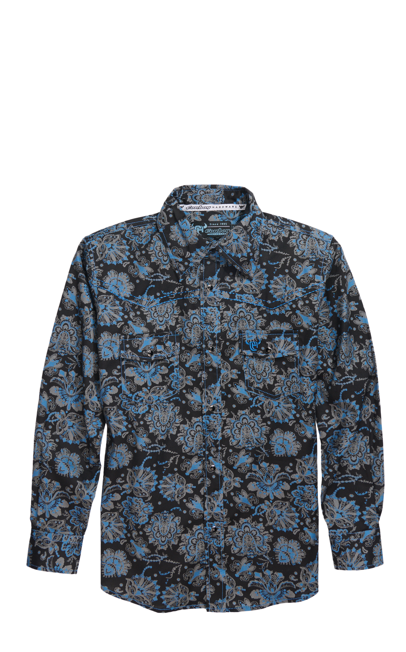 Cowboy Hardware Boy's Black & Peacock Paisley Print Western Shirt - Image 1