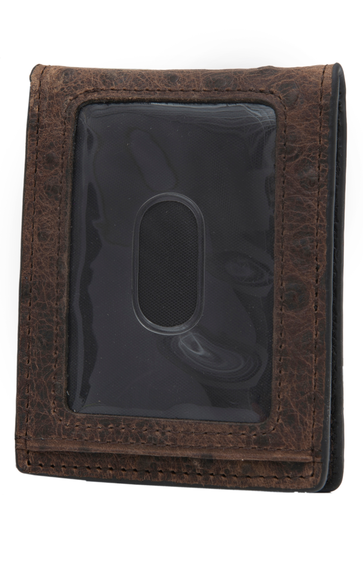 DBL Barrel Brown Ostrich Print with Bottle Cap Money Clip Bi-Fold Wallet - Image 1