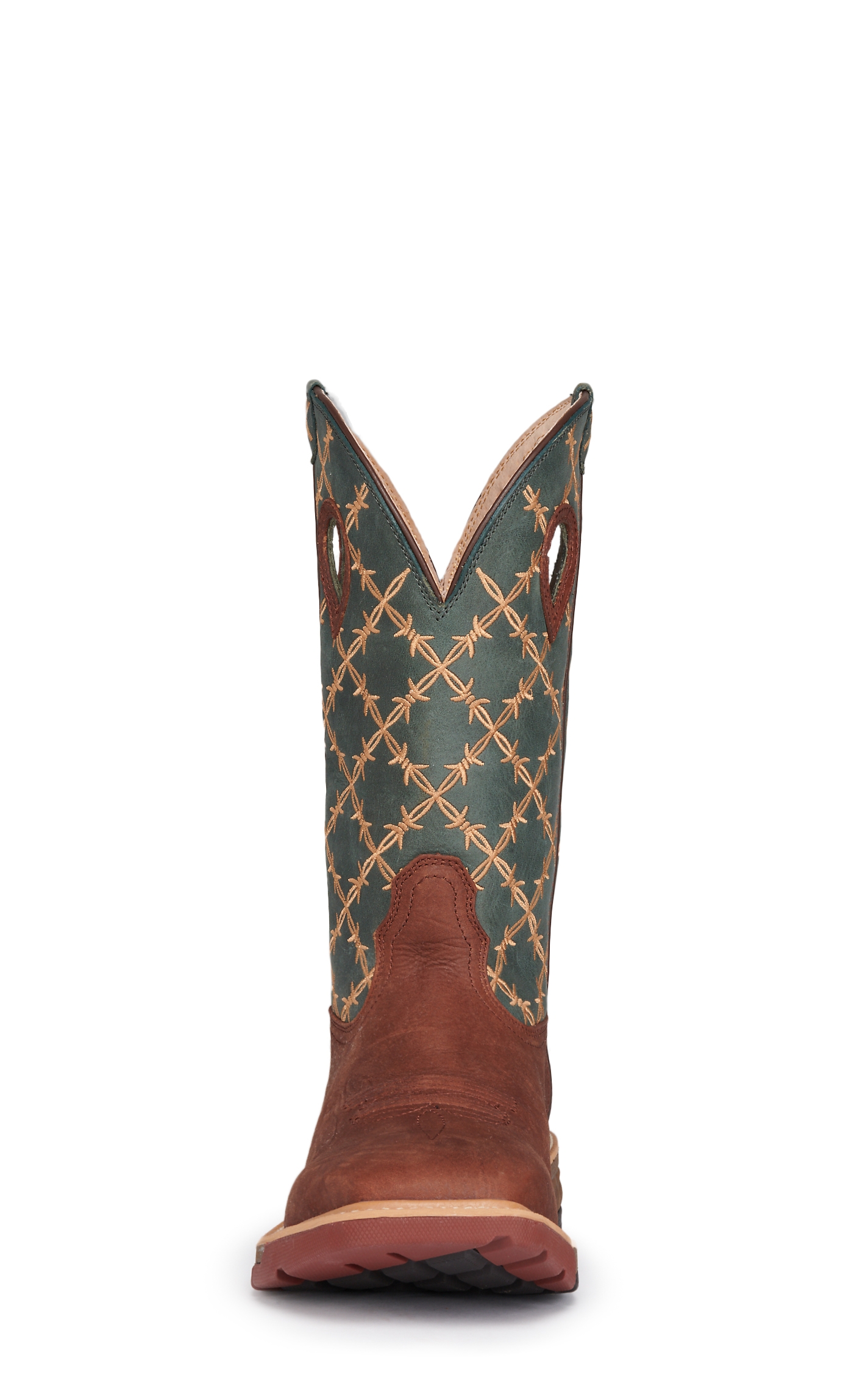 Twisted X Men's Mocha and Slate Green Barbwire Embroidery CellStretch Wide Square Toe Work Boots - Image 1