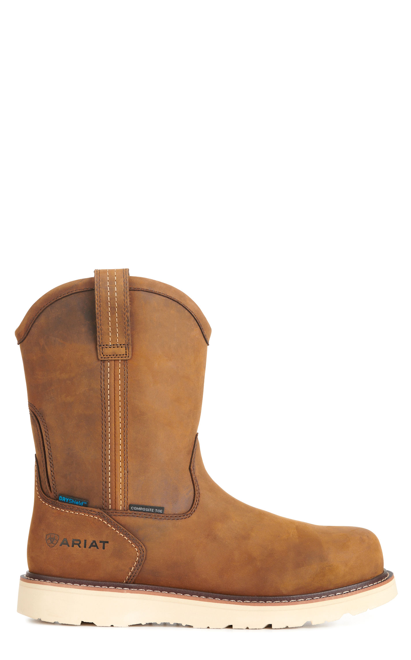 Ariat Men's Rebar Wedge Distressed Brown Waterproof Round Composite Toe Pull-On Work Boots - Image 1